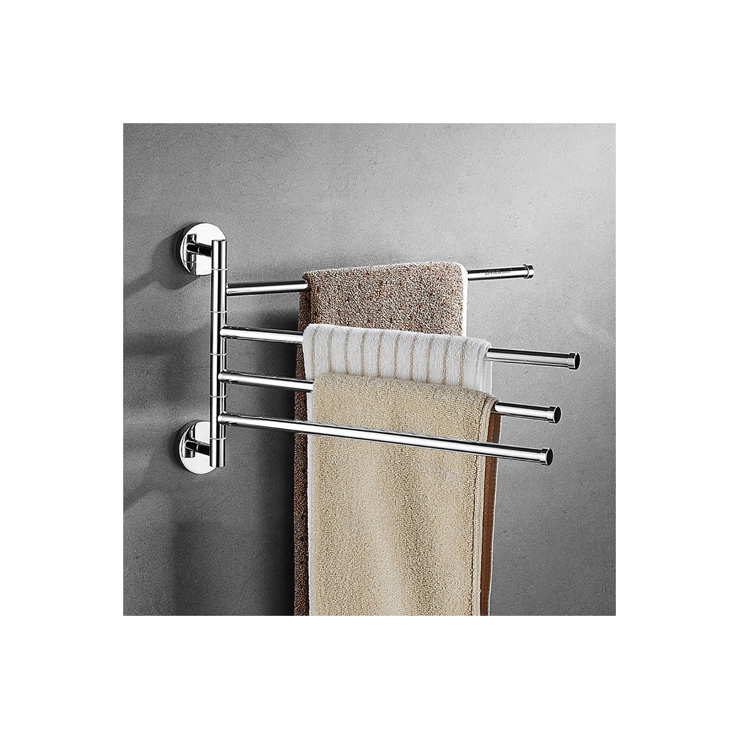 Porte-serviettes rotatif mural avec 4 bras pivotants en acier inoxydable - LIVINGbasics