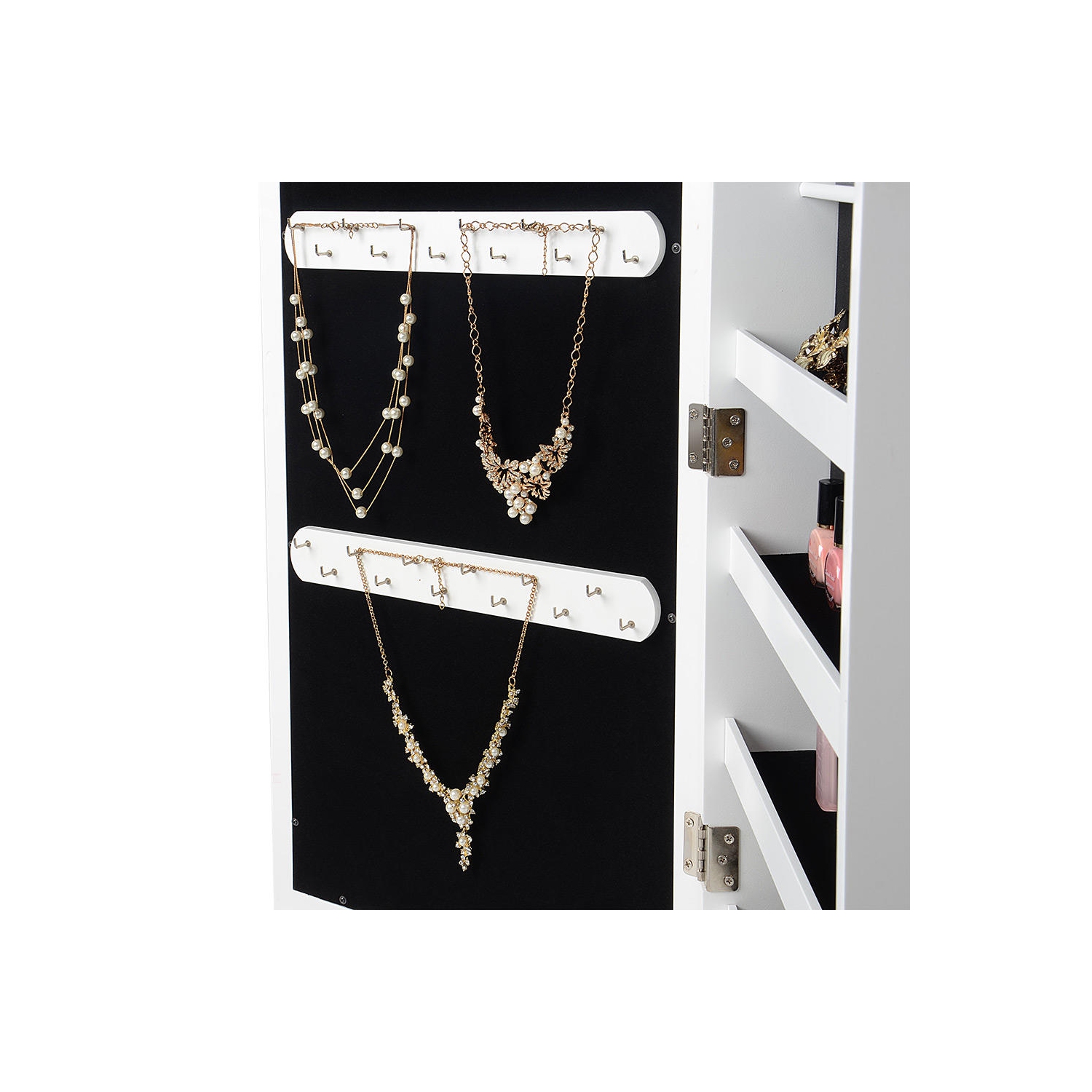 Armoire à bijoux verrouillable sur pied en bois avec miroir et porte miroir pour chambre à coucher