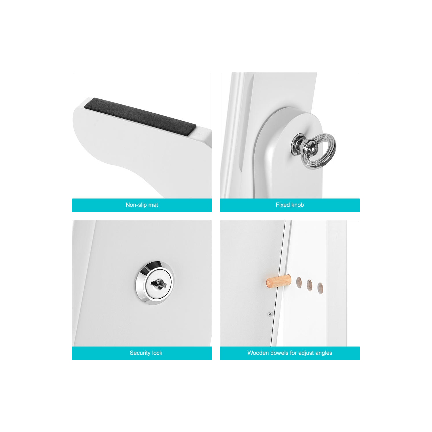 Armoire à bijoux verrouillable sur pied en bois avec miroir et porte miroir pour chambre à coucher