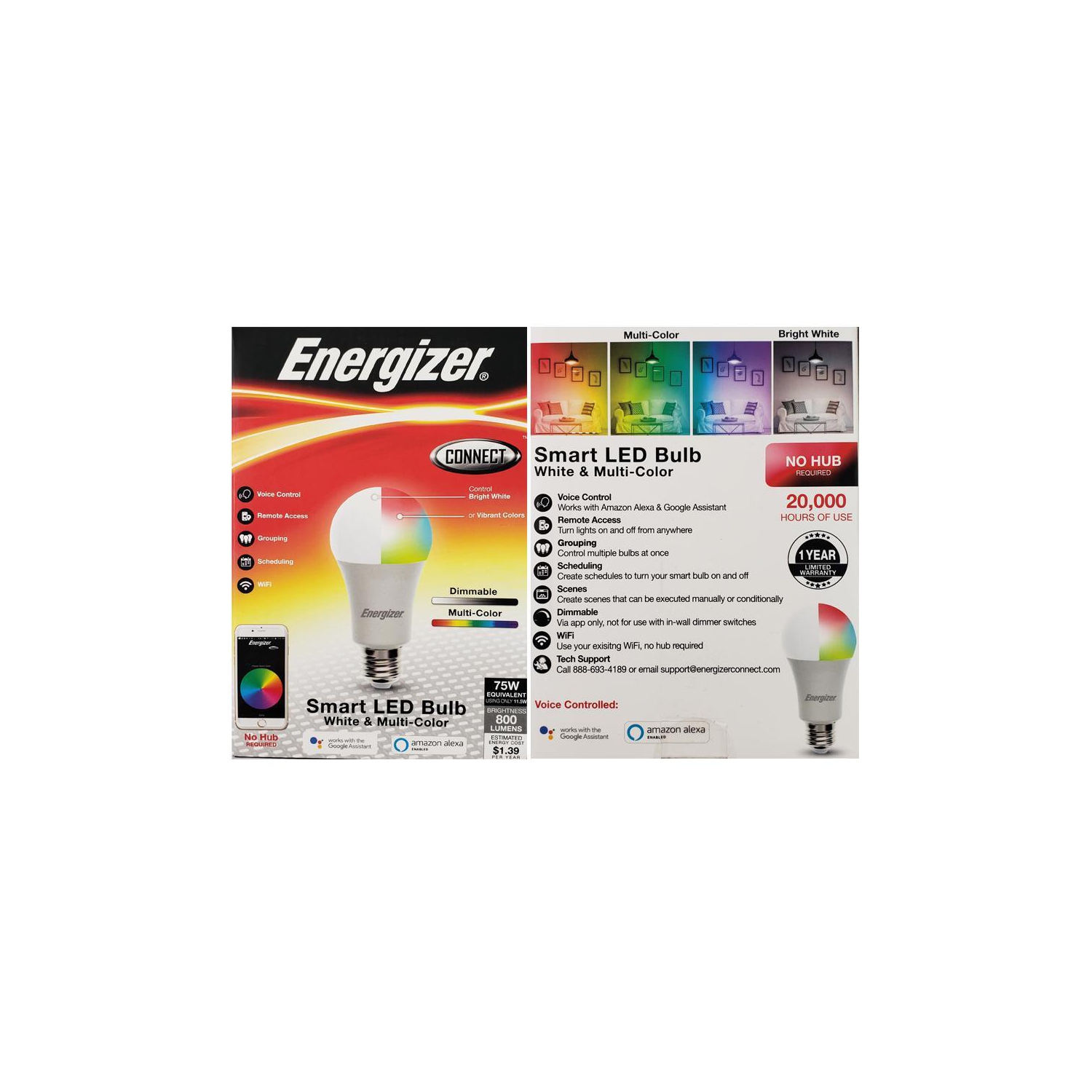 Energizer Connect EAC2-1002-RGB Smart LED Bulb White and Multi-Color