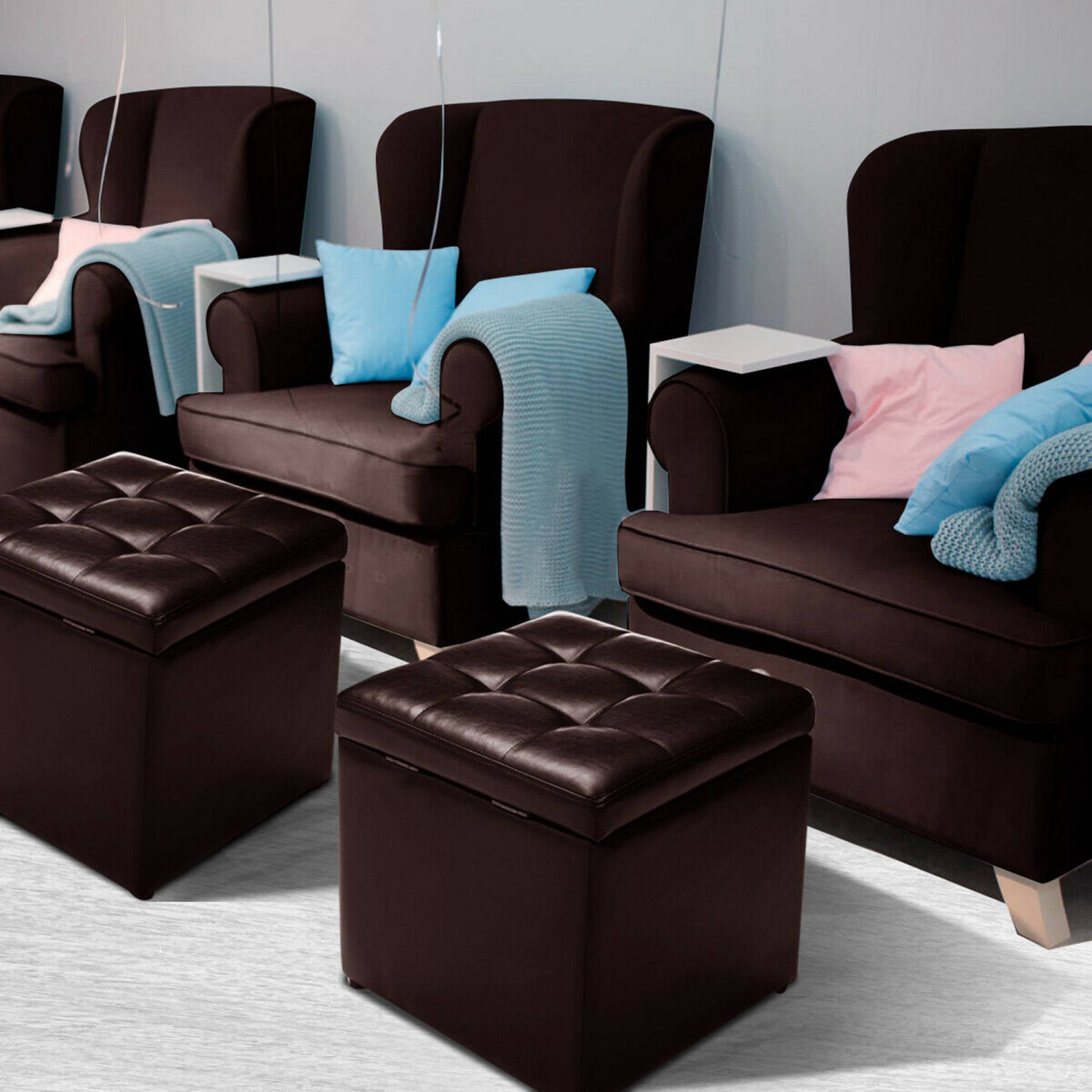 Pouf cubique de Costway, boîte de rangement Pouffe, repose-pieds, plateau à charnières, brun