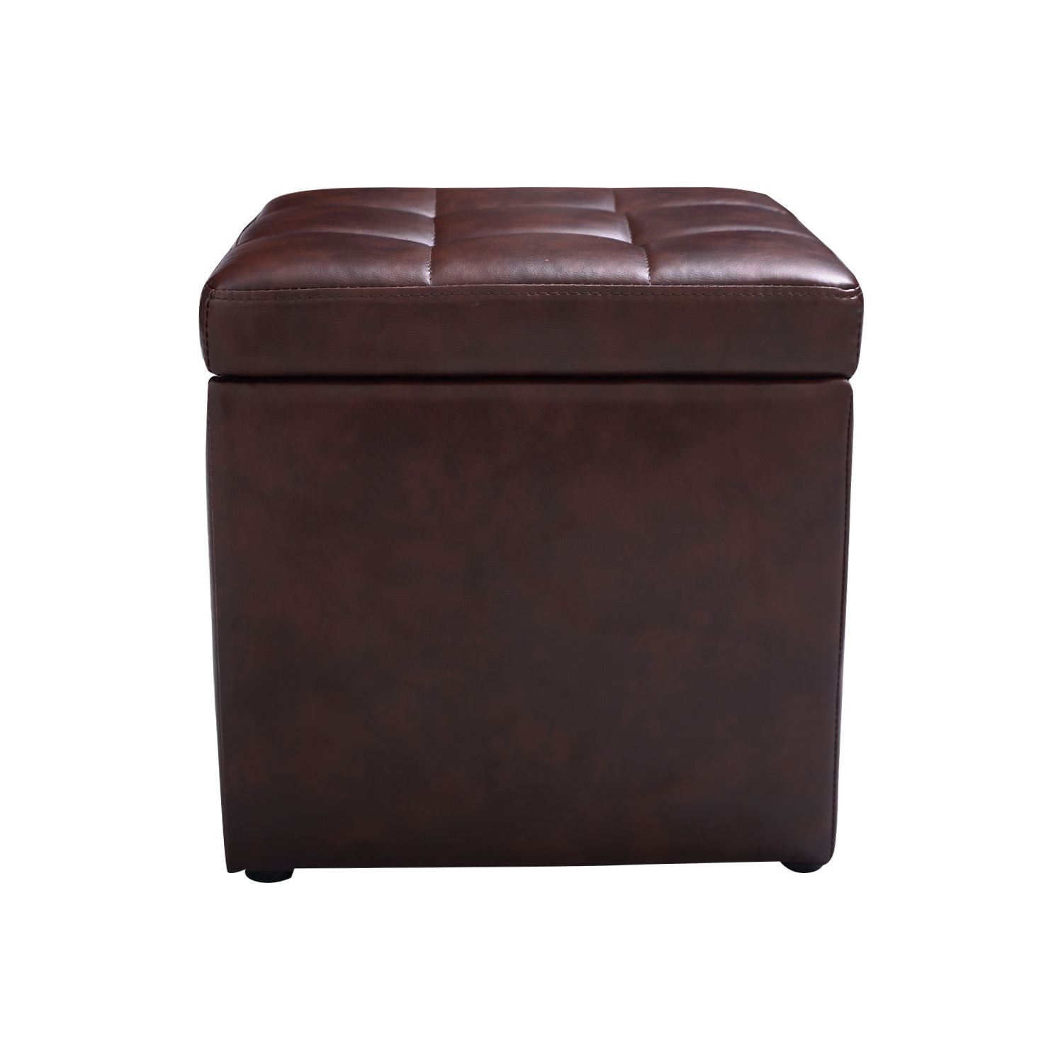 Pouf cubique de Costway, boîte de rangement Pouffe, repose-pieds, plateau à charnières, brun