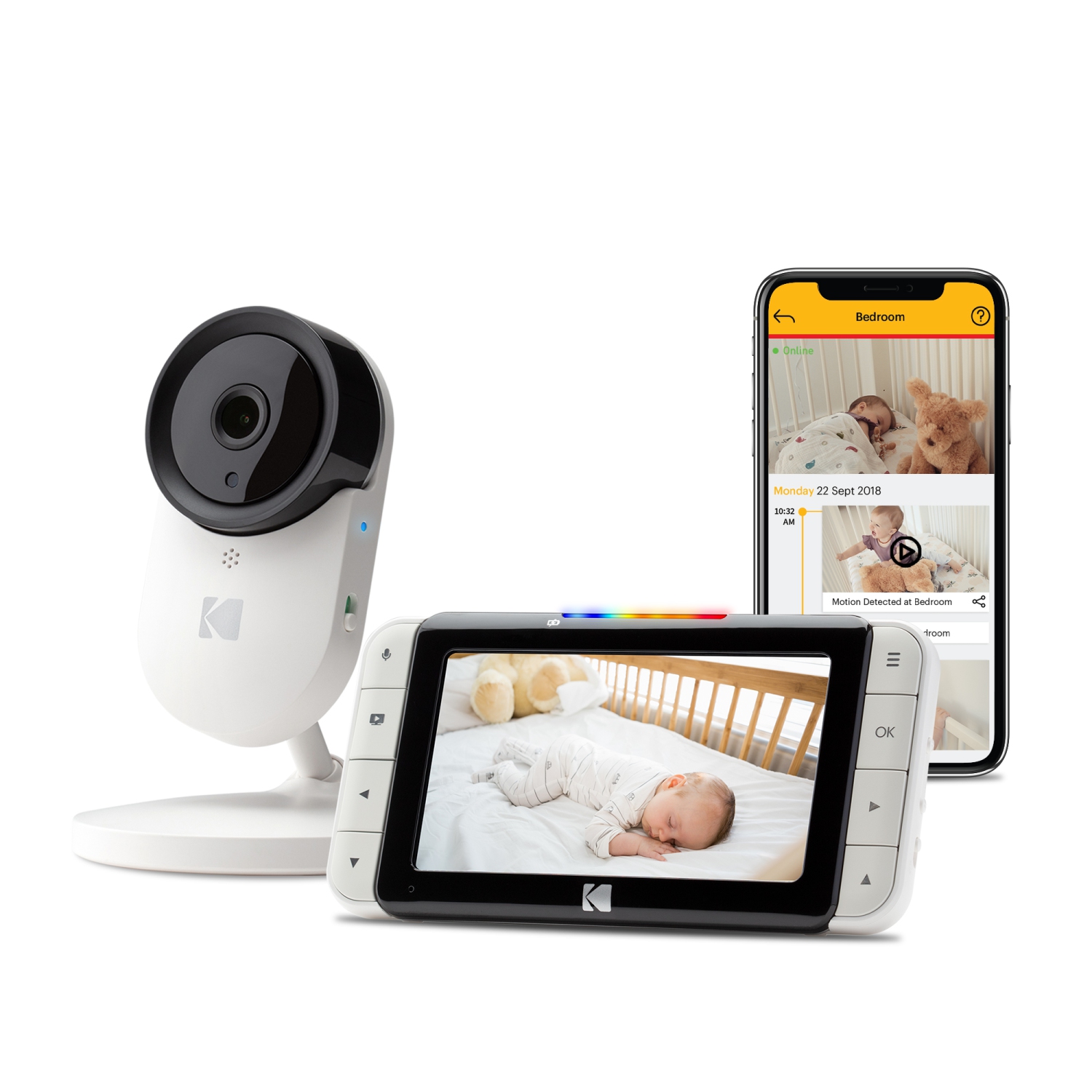 Kodak Cherish 5" WiFi Video Baby Monitor with Long Range, Night Vision, and Two Way Talk (C520) – White