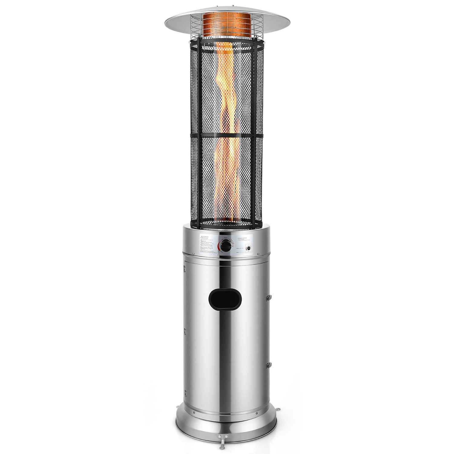 Costway 34000 BTU Patio Heaters Stainless Steel Round Propane Glass Tube Flame W/Wheels