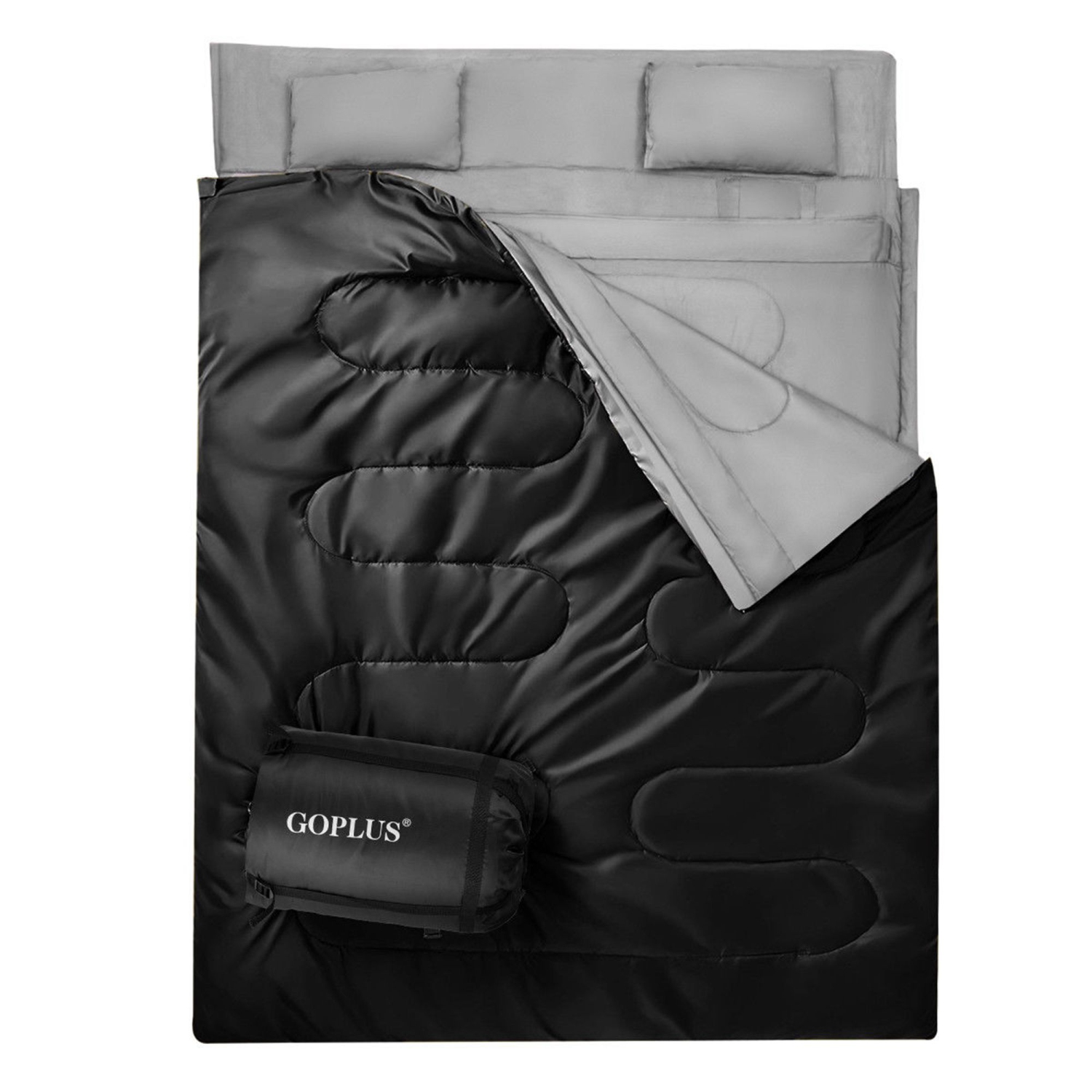 COSTWAY Sac de Couchage de 2 Personnes avec 2 Oreiller + Sac de Transport Résistant au Vent et Imperméable pour Camping Randonnée Pédestrex150cm