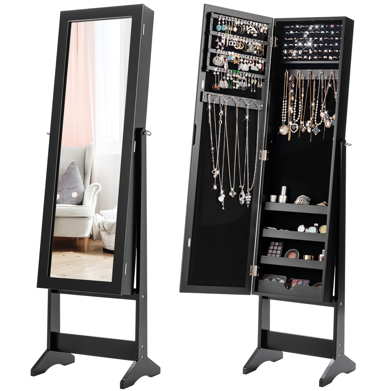 Coffret de rangement avec armoire à bijoux miroir et armoire de Costway avec support cadeau de Noël