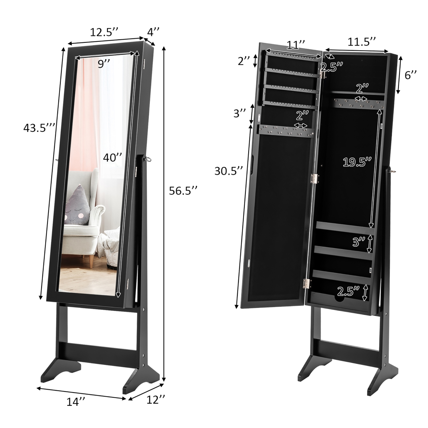 Coffret de rangement avec armoire à bijoux miroir et armoire de Costway avec support cadeau de Noël