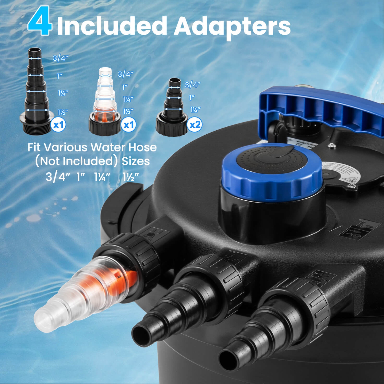 Filtre de Bassin avec 11 W Lampe UV, 3 Sorties d'Eau, Débit Maximum 12000L / h Volume du Filtre 25 L, Filtre Professionnel pour Étangs, 38 X 38 X 51