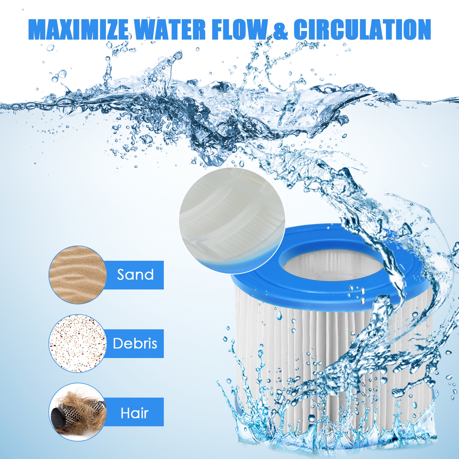 COSTWAY Cartouche de Filtre pour Piscine et Spa Accessoires Piscines 10 x 10 x 7, 6 cm Cœur du Système de Filtration