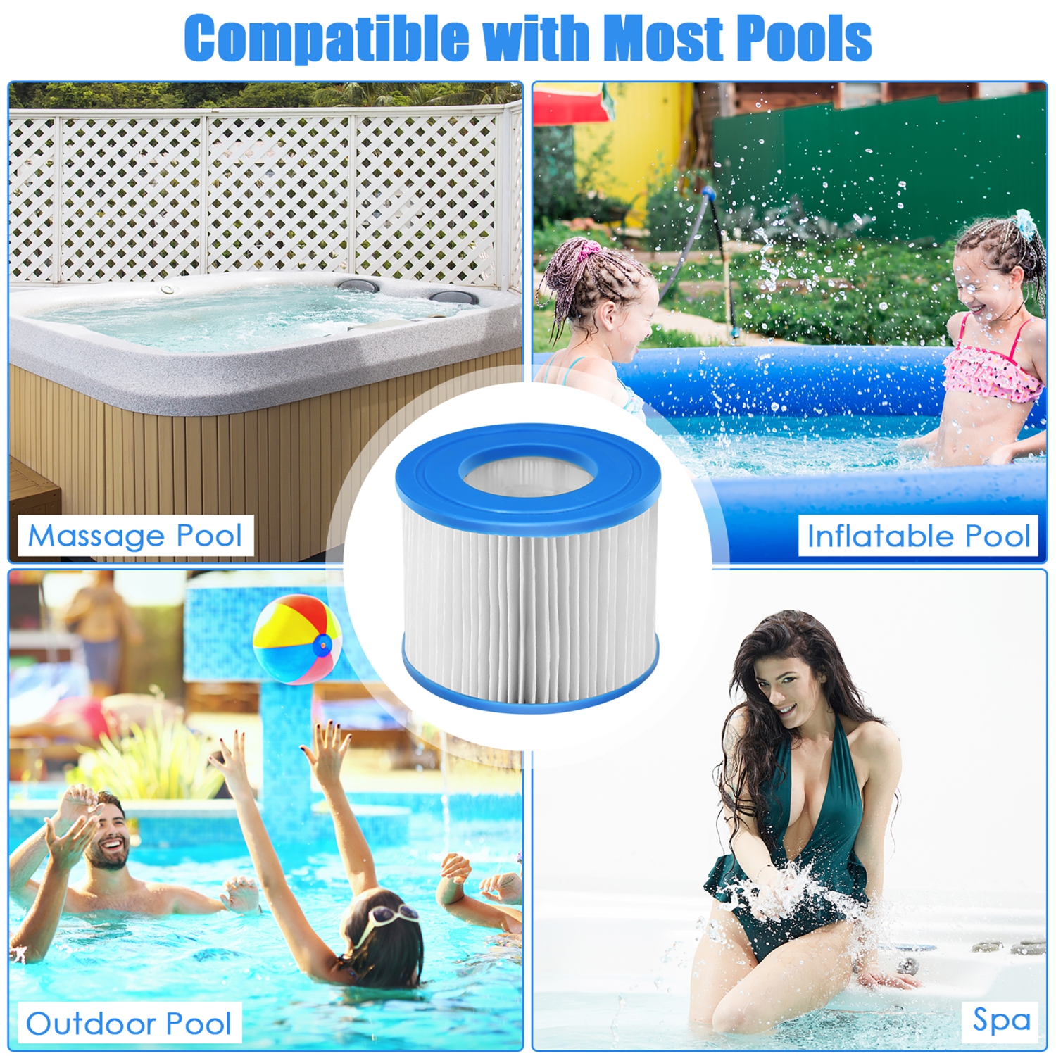 COSTWAY Cartouche de Filtre pour Piscine et Spa Accessoires Piscines 10 x 10 x 7, 6 cm Cœur du Système de Filtration