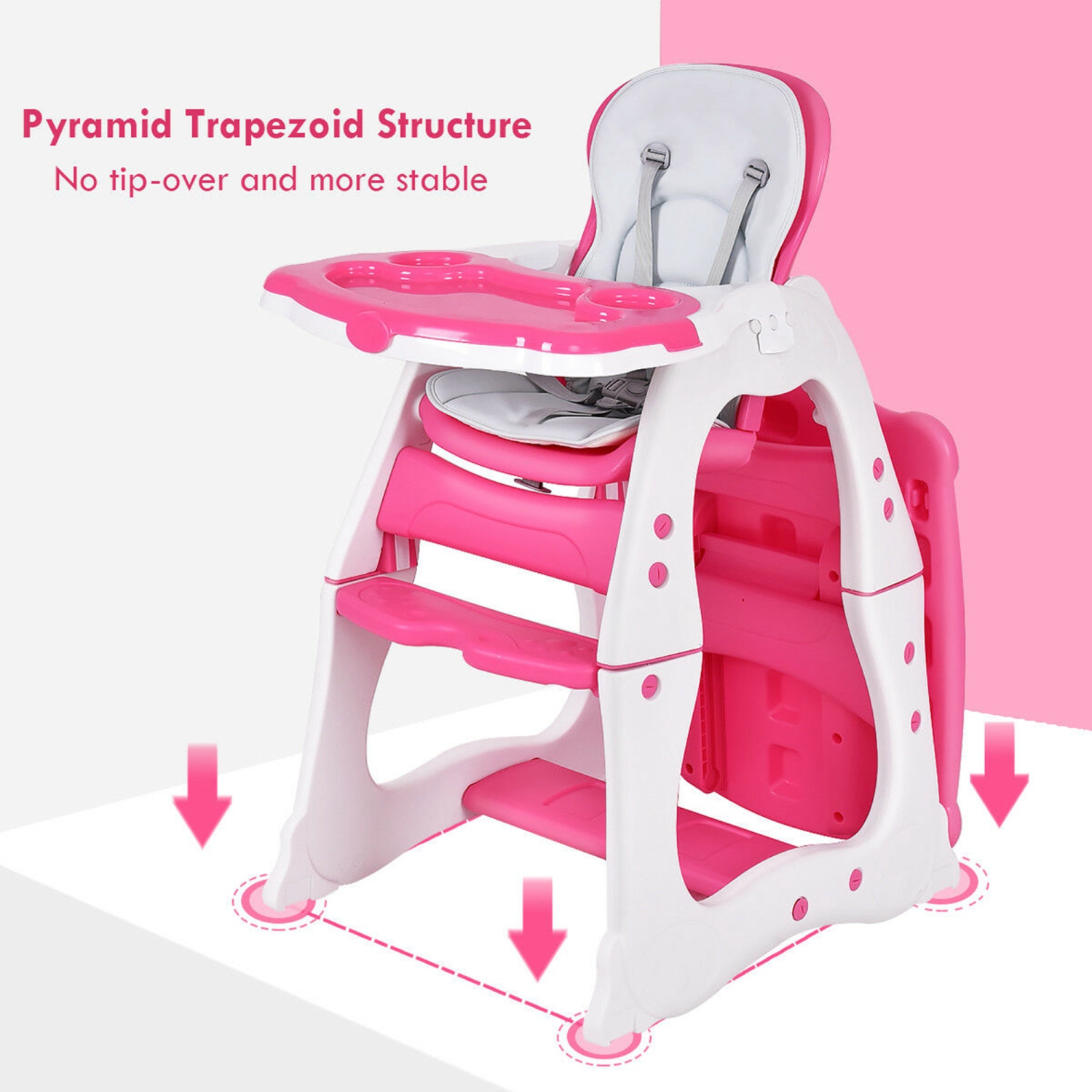 Costway 3 in 1 Baby High Chair Convertible Play Table Seat Booster Toddler Feeding Tray