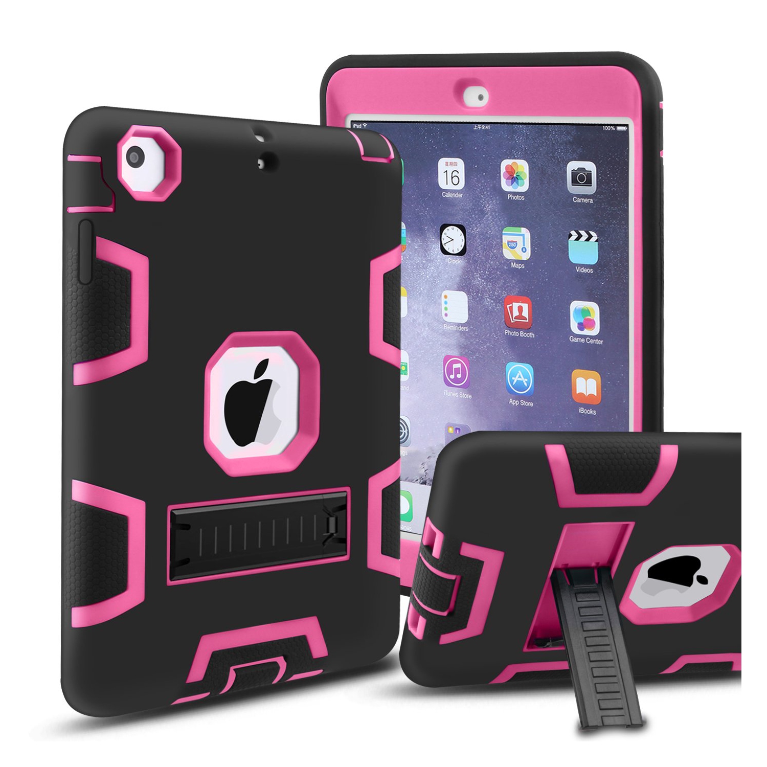 Étui rigide/béquille en silicone hybride robuste 3-en-1 pour iPad Mini 1 2 3 d’Apple