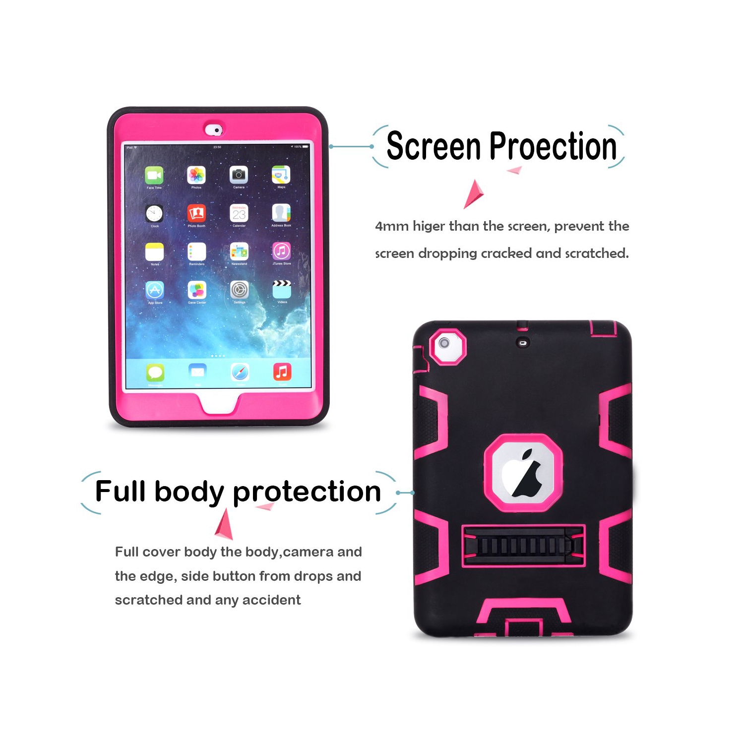 Étui rigide/béquille en silicone hybride robuste 3-en-1 pour iPad Mini 1 2 3 d’Apple