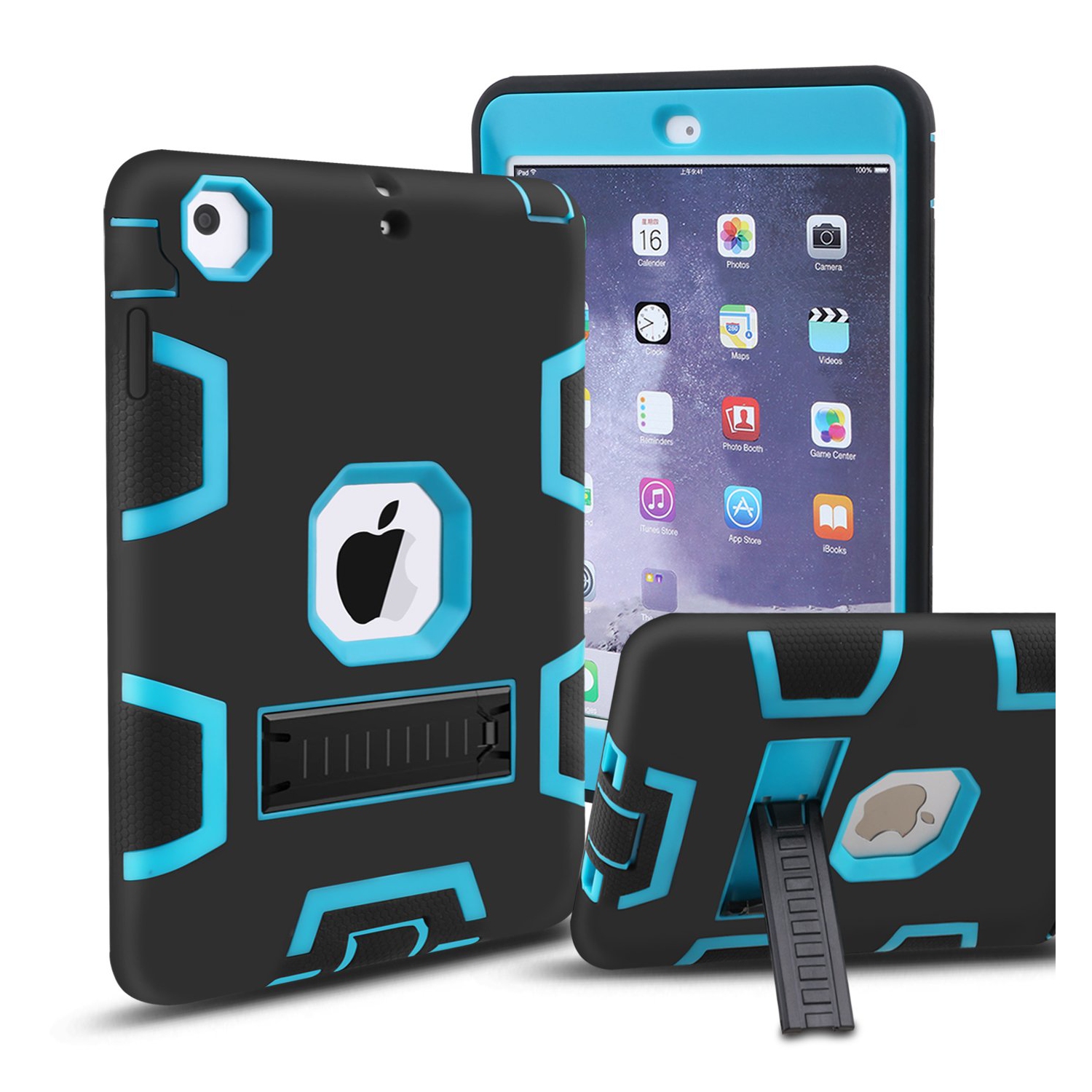 3in 1 Heavy Duty Protection Kickstand Combo Hybrid Impact Silicone Hard Case Cover for Apple Ipad Mini 1 2 3