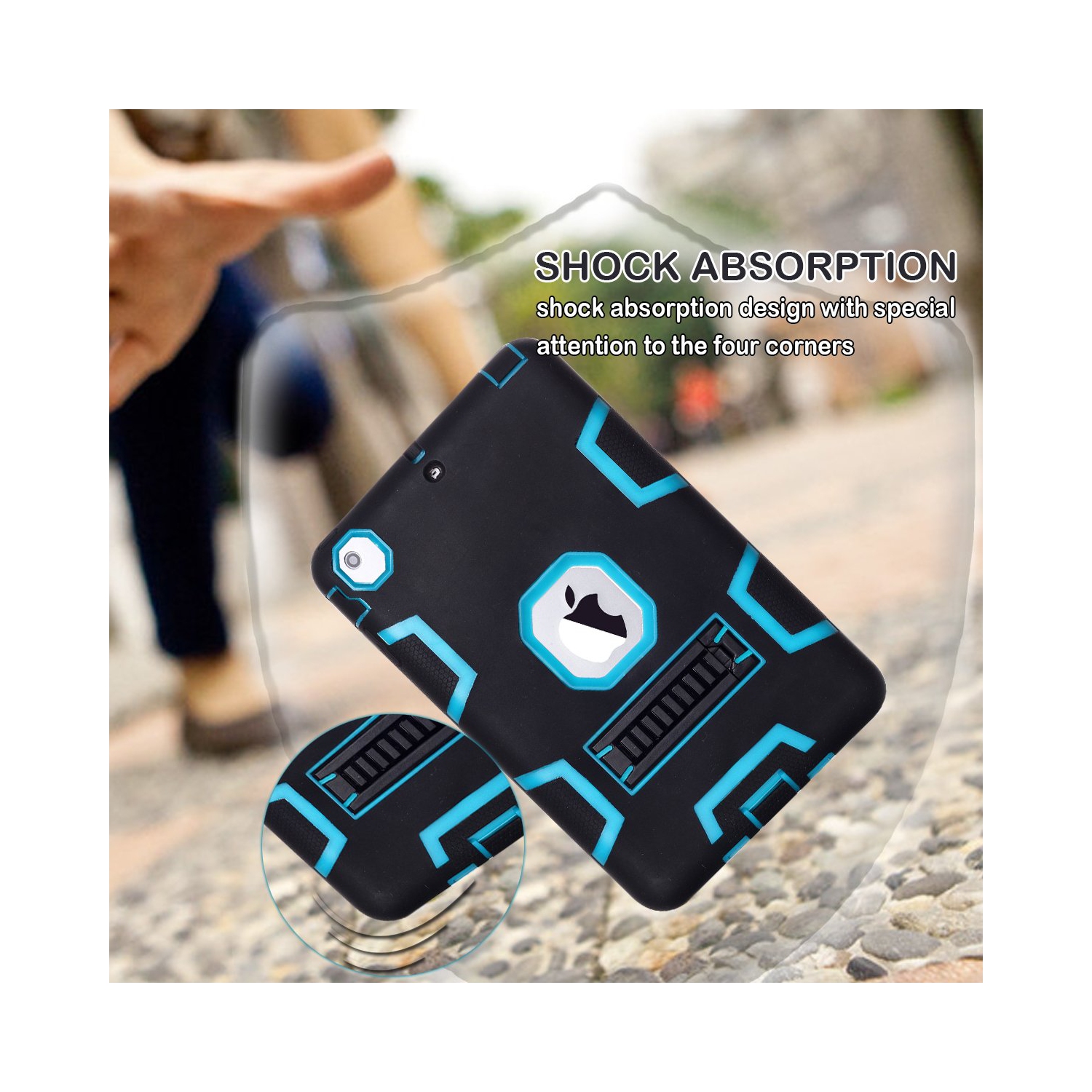 3in 1 Heavy Duty Protection Kickstand Combo Hybrid Impact Silicone Hard Case Cover for Apple Ipad Mini 1 2 3