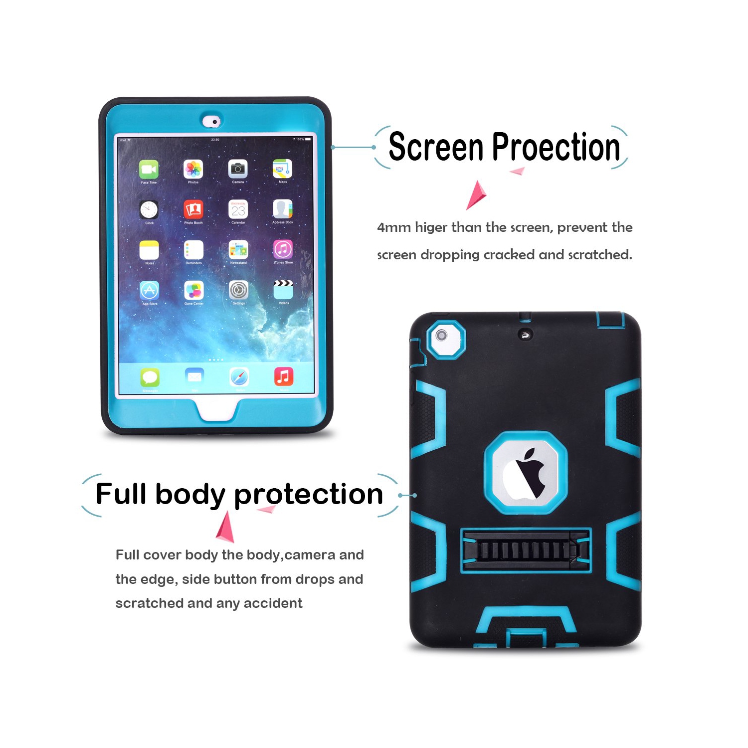 3in 1 Heavy Duty Protection Kickstand Combo Hybrid Impact Silicone Hard Case Cover for Apple Ipad Mini 1 2 3