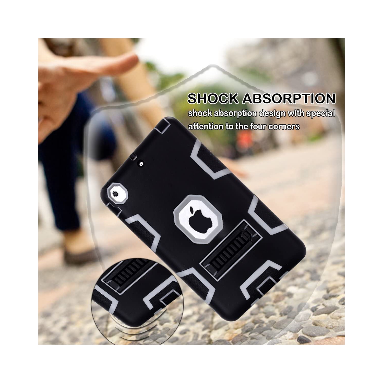 iPad Mini Case, iPad Mini 2 Case, iPad Mini 3 Case, MAKEIT 3in 1 Heavy Duty Protection Kickstand Combo Hybrid Impact Silicone Hard Case Cover for