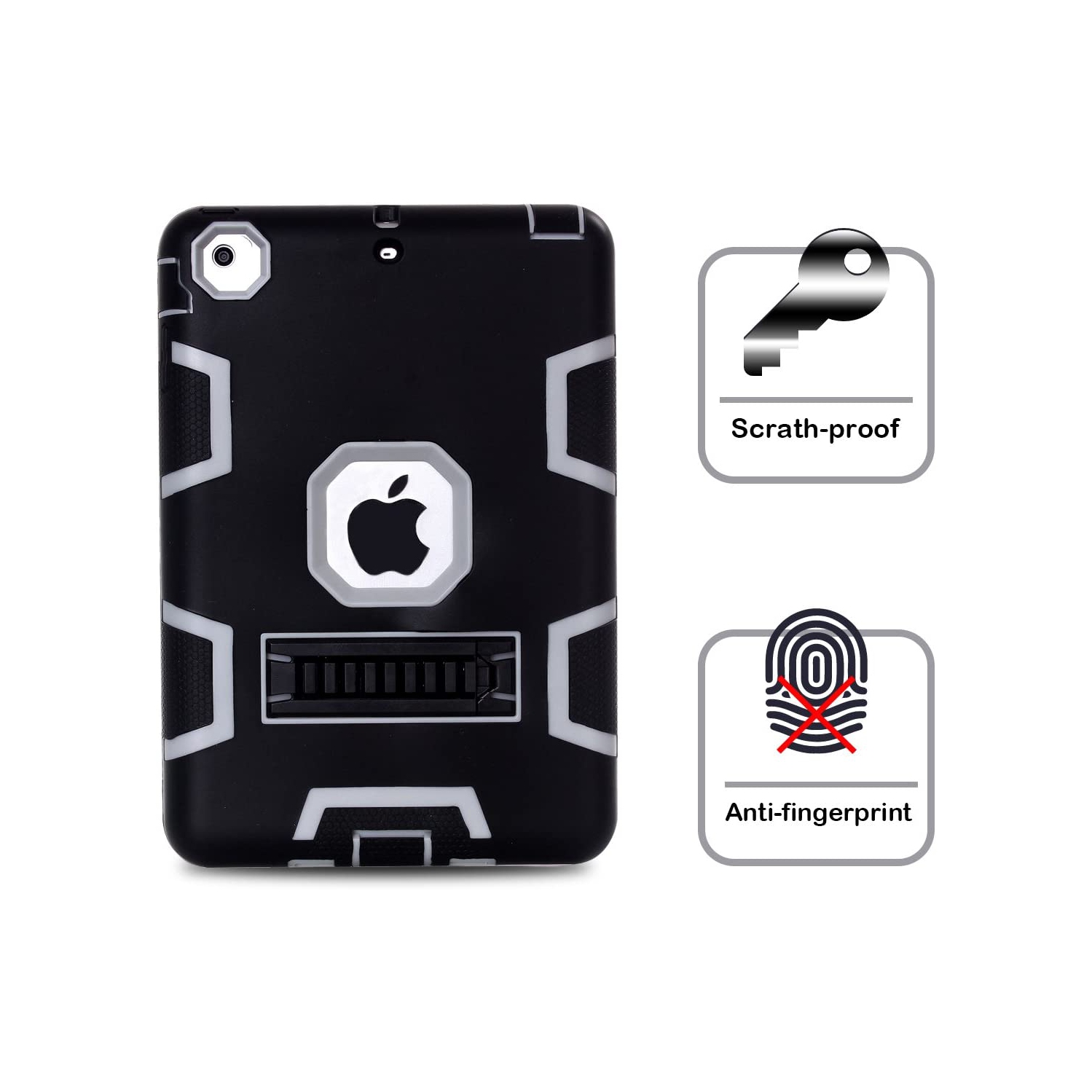 iPad Mini Case, iPad Mini 2 Case, iPad Mini 3 Case, MAKEIT 3in 1 Heavy Duty Protection Kickstand Combo Hybrid Impact Silicone Hard Case Cover for