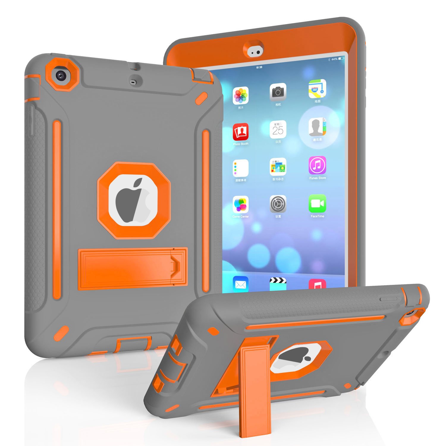 Heavy Duty Hybrid Shockproof Protective Silicone and PC Hard Case Rugged Case with Kickstand for iPad mini 1/ 2/ 3