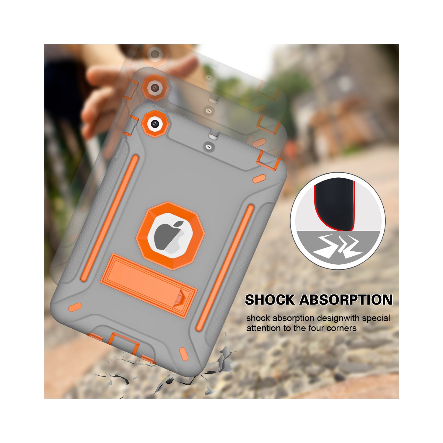Heavy Duty Hybrid Shockproof Protective Silicone and PC Hard Case Rugged Case with Kickstand for iPad mini 1/ 2/ 3