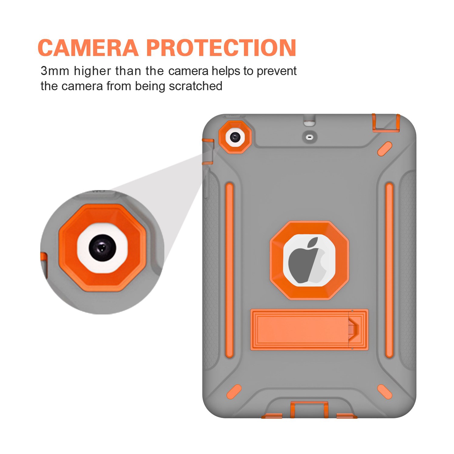 Heavy Duty Hybrid Shockproof Protective Silicone and PC Hard Case Rugged Case with Kickstand for iPad mini 1/ 2/ 3