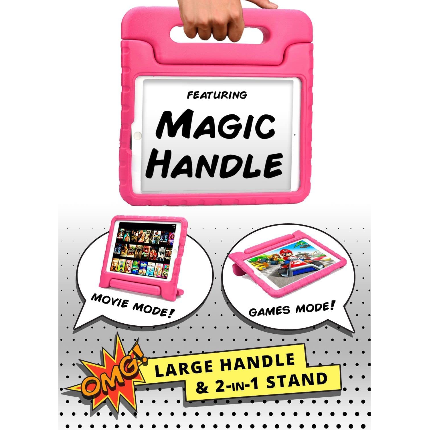 Étui pour iPad Air 1/iPad Air 2 pour enfants, iPad 6th/iPad 5th génération pour enfants, iPad Pro 9,7 | mousse robuste, poignée magique, support,