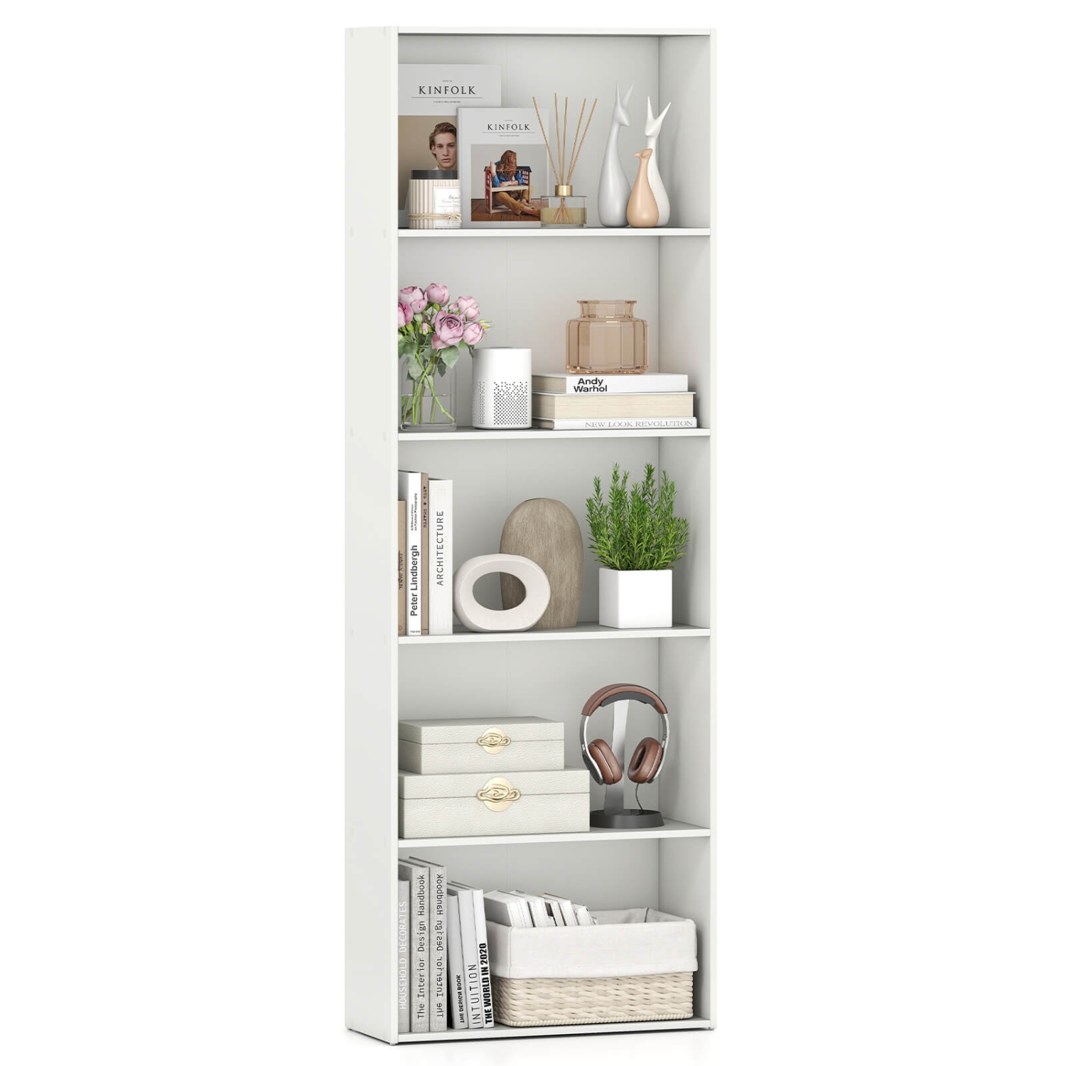 Bibliothèque de rangement à 5 tablettes de Costway – Meuble moderne multi-fonctionnel pour armoire vitrée