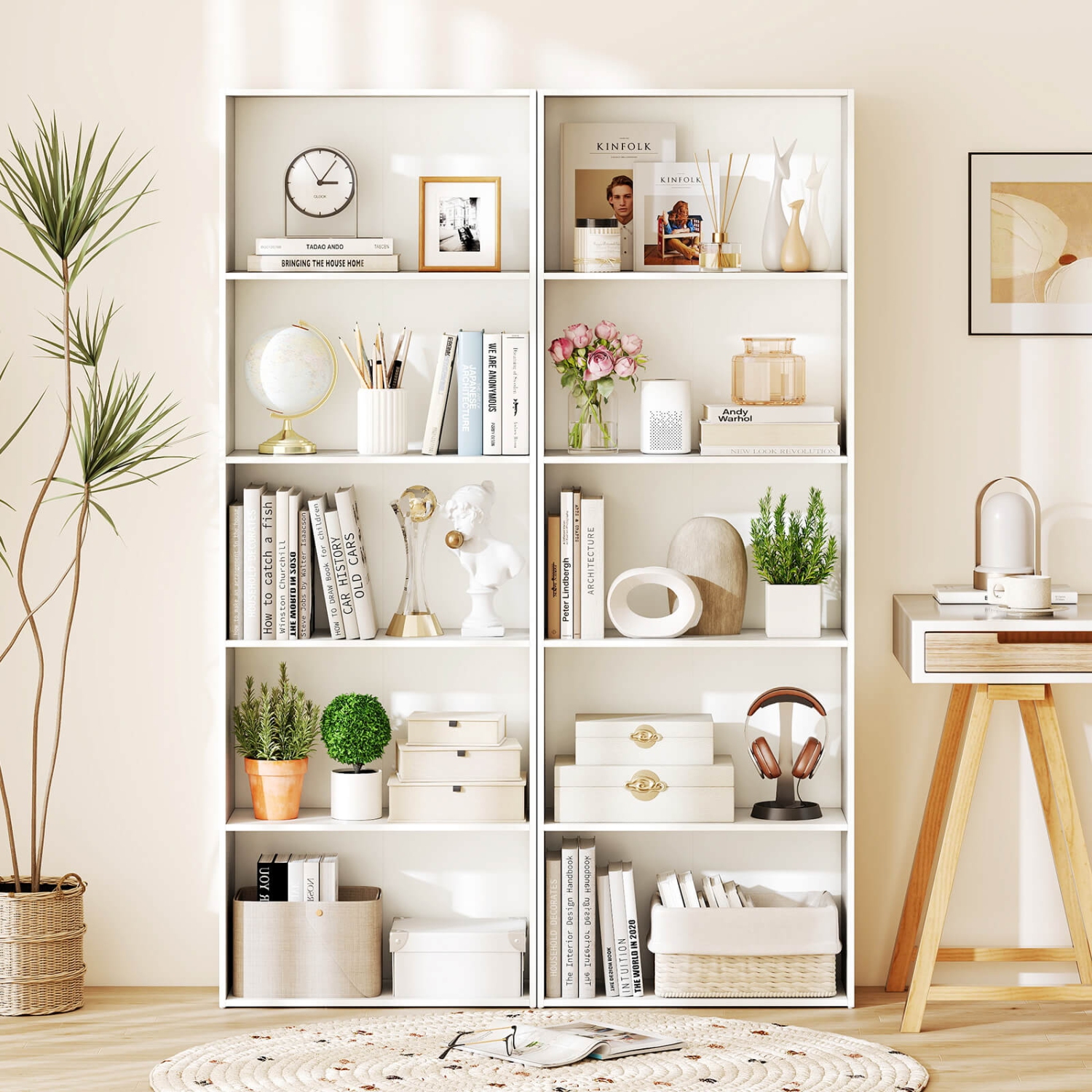 Bibliothèque de rangement à 5 tablettes de Costway – Meuble moderne multi-fonctionnel pour armoire vitrée