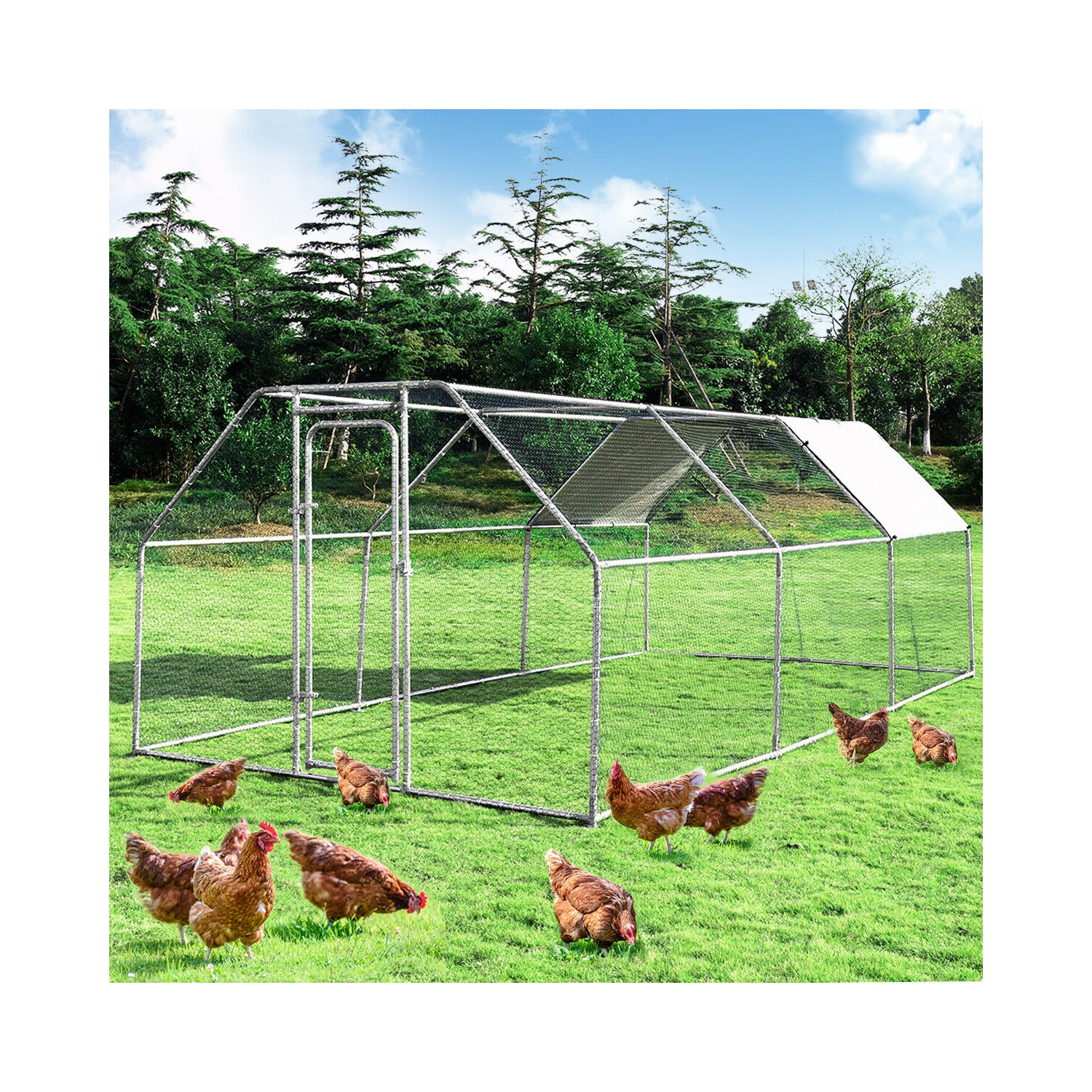 Costway Large Walk In Chicken Coop Run House Shade Cage 9.5' x 19' with Roof Cover