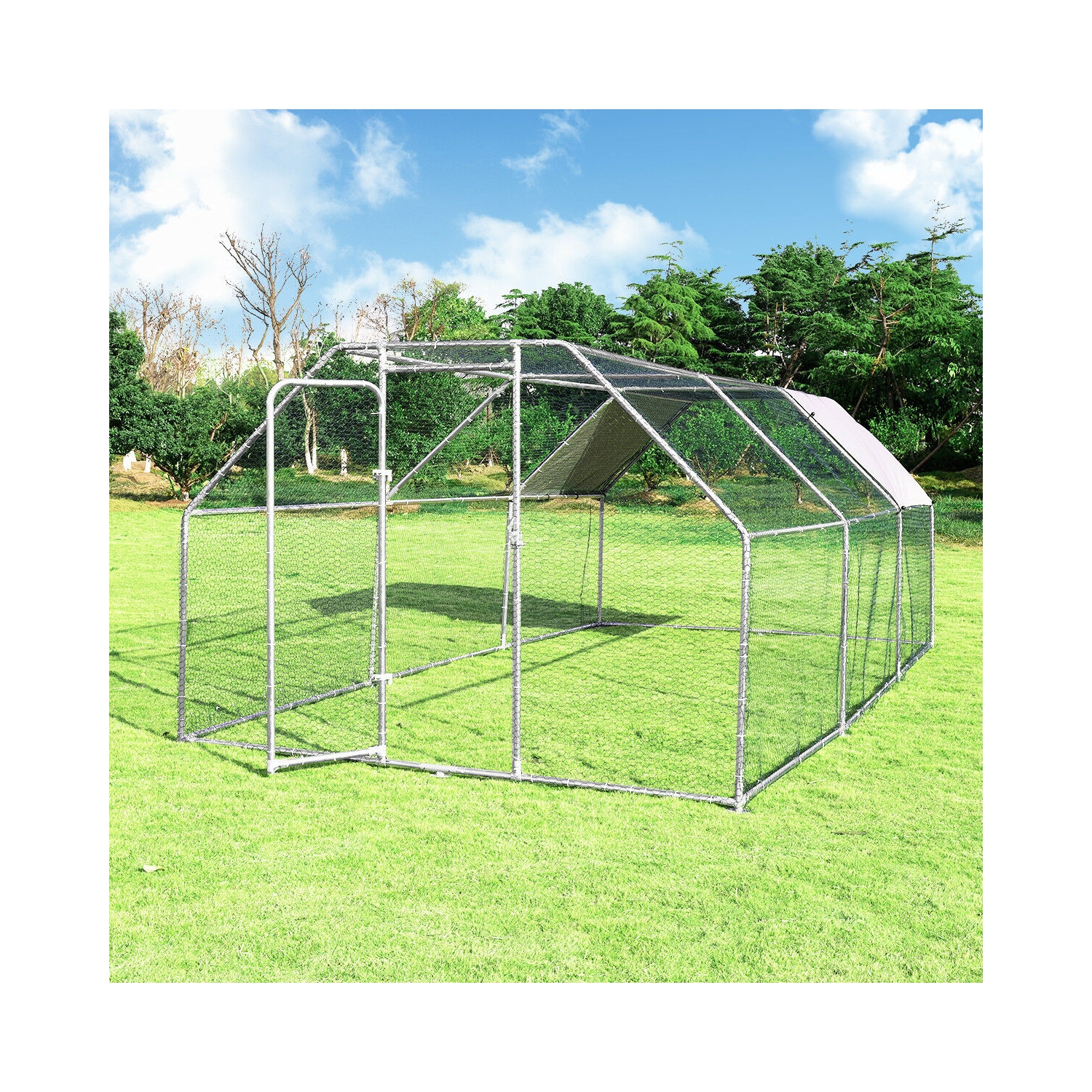 Costway Large Walk In Chicken Coop Run House Shade Cage 9.5' x 19' with Roof Cover