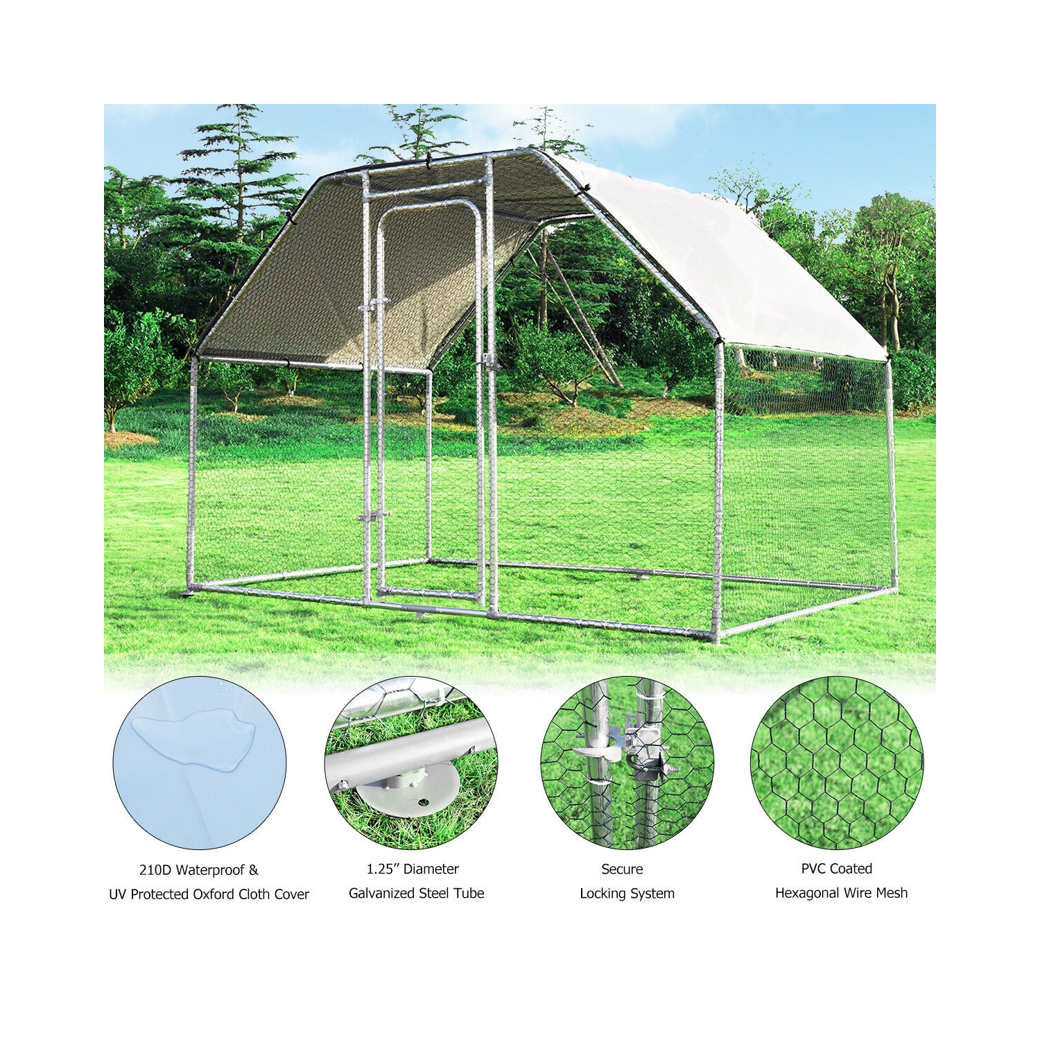 Costway 9.5' x 6.5' Large Walk In Chicken Coop Run House Shade Cage w/Roof Cover