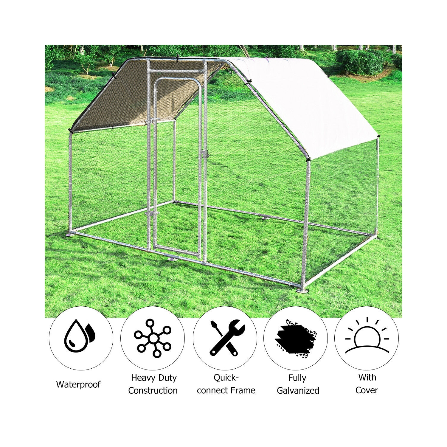 Costway 9.5' x 6.5' Large Walk In Chicken Coop Run House Shade Cage w/Roof Cover