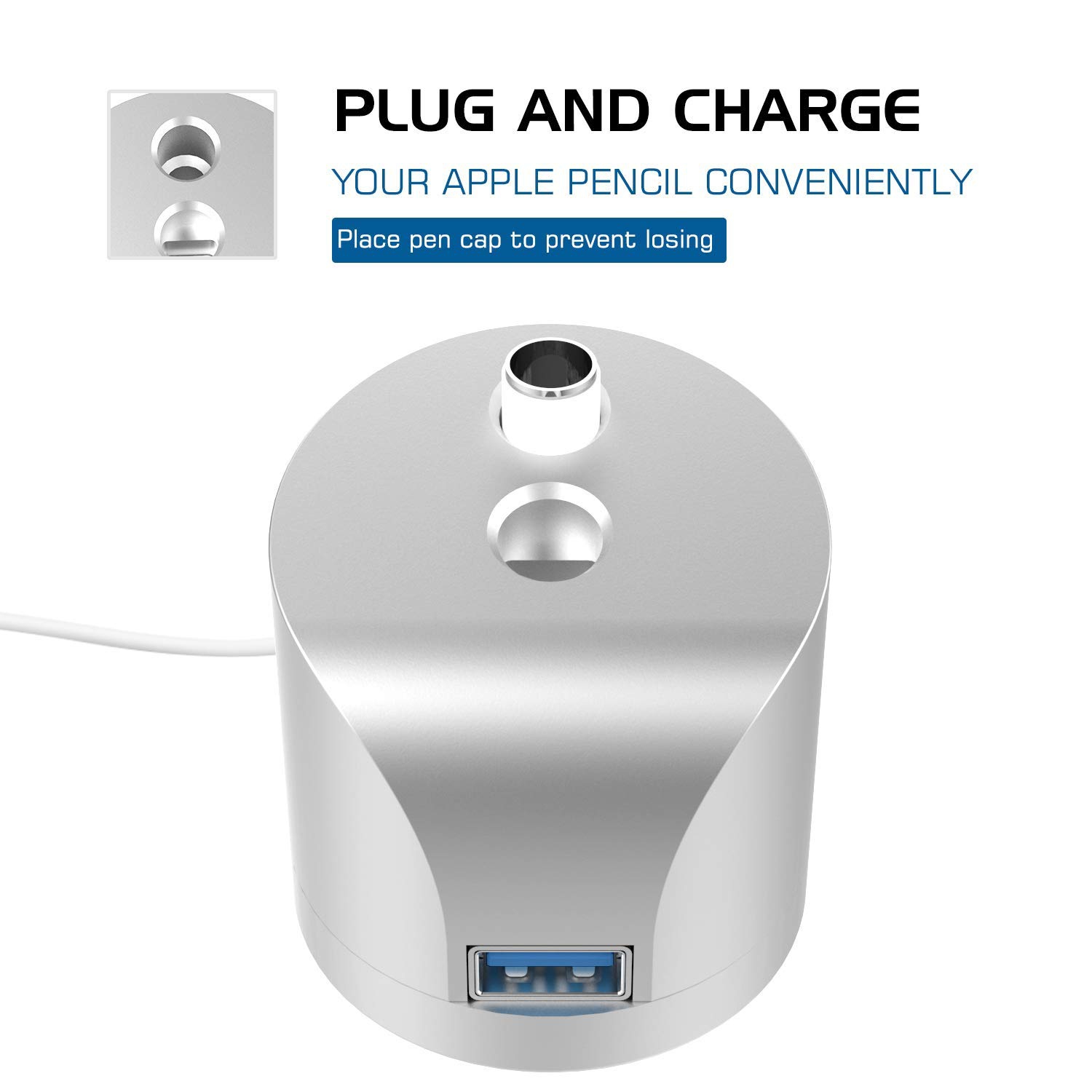 Recharge par satellite, support portatif en aluminium avec câble USB pour stylet Apple Pencil/Pen iPad Pro 12.9 10.5 9.7