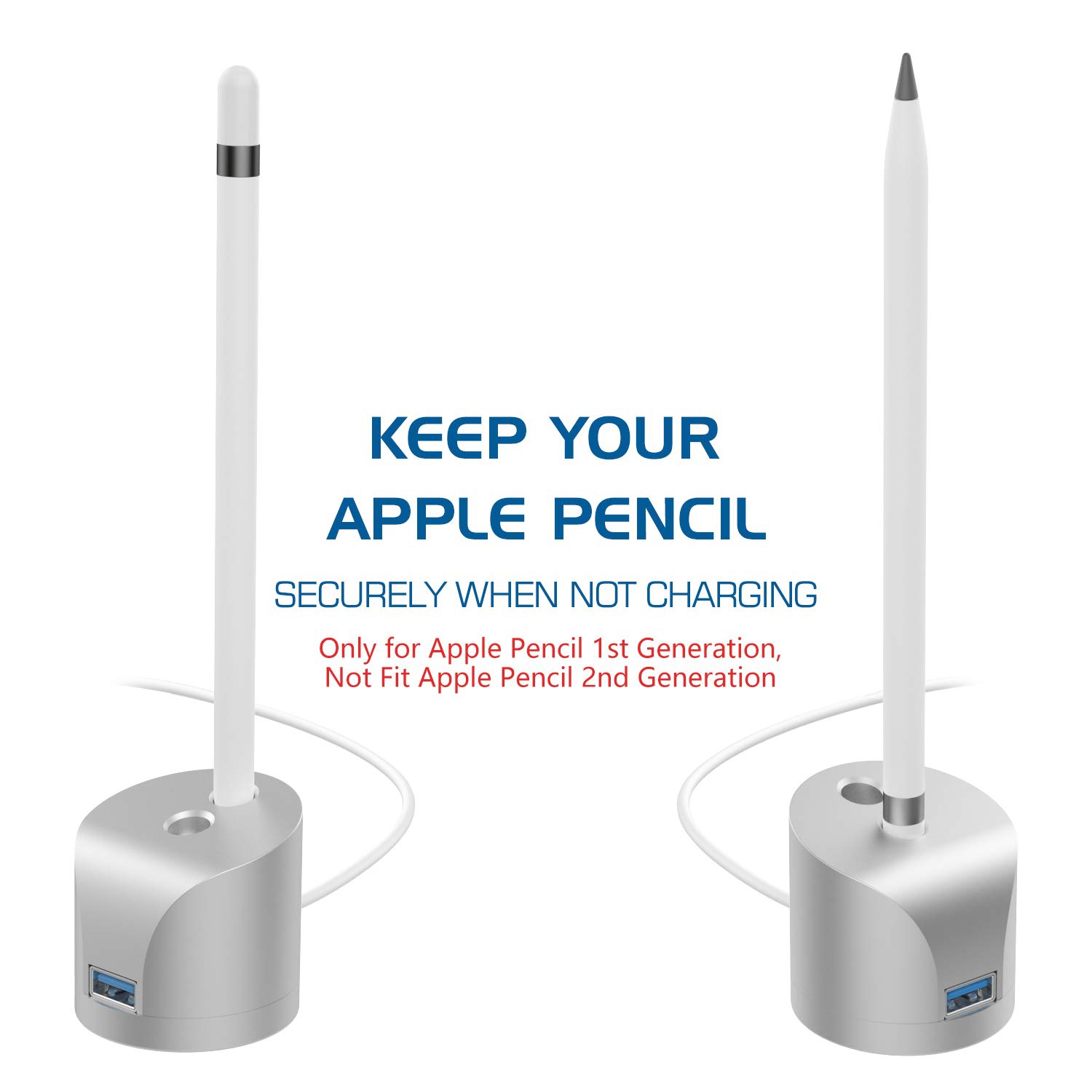 Recharge par satellite, support portatif en aluminium avec câble USB pour stylet Apple Pencil/Pen iPad Pro 12.9 10.5 9.7