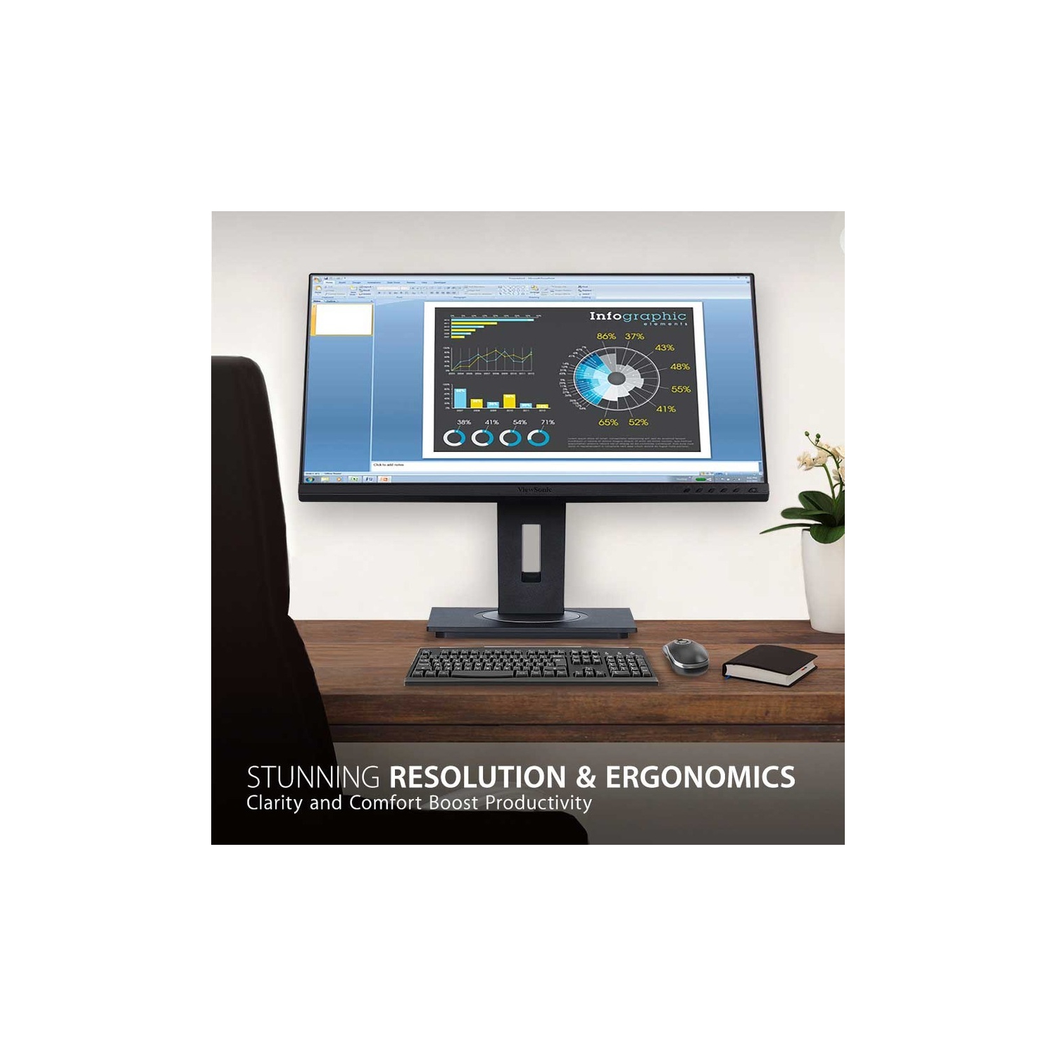 ViewSonic VG2755 27" IPS 1080p Monitor with USB 3.1 Type C HDMI DisplayPort VGA and 40 Degree Tilt Ergonomics