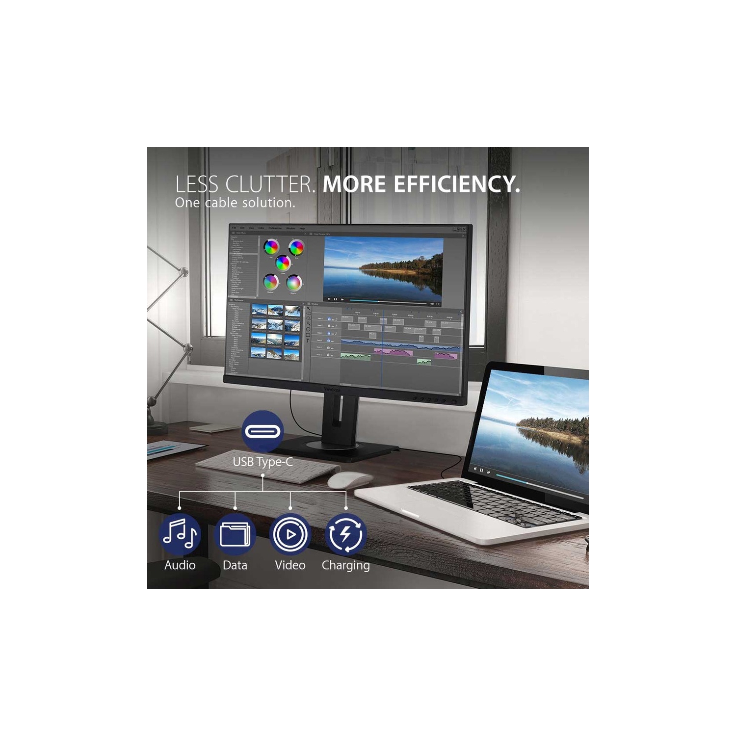 ViewSonic VG2755 27" IPS 1080p Monitor with USB 3.1 Type C HDMI DisplayPort VGA and 40 Degree Tilt Ergonomics