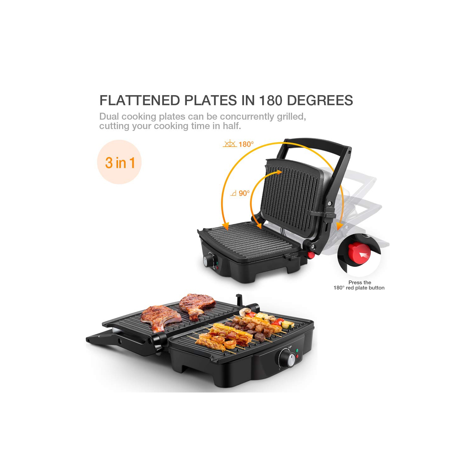 Panini Maker, iSiLER 2 Slice Panini Press Grill, Sandwich Maker Non-Stick Coated Plates, Opens 180 Degrees for Panini