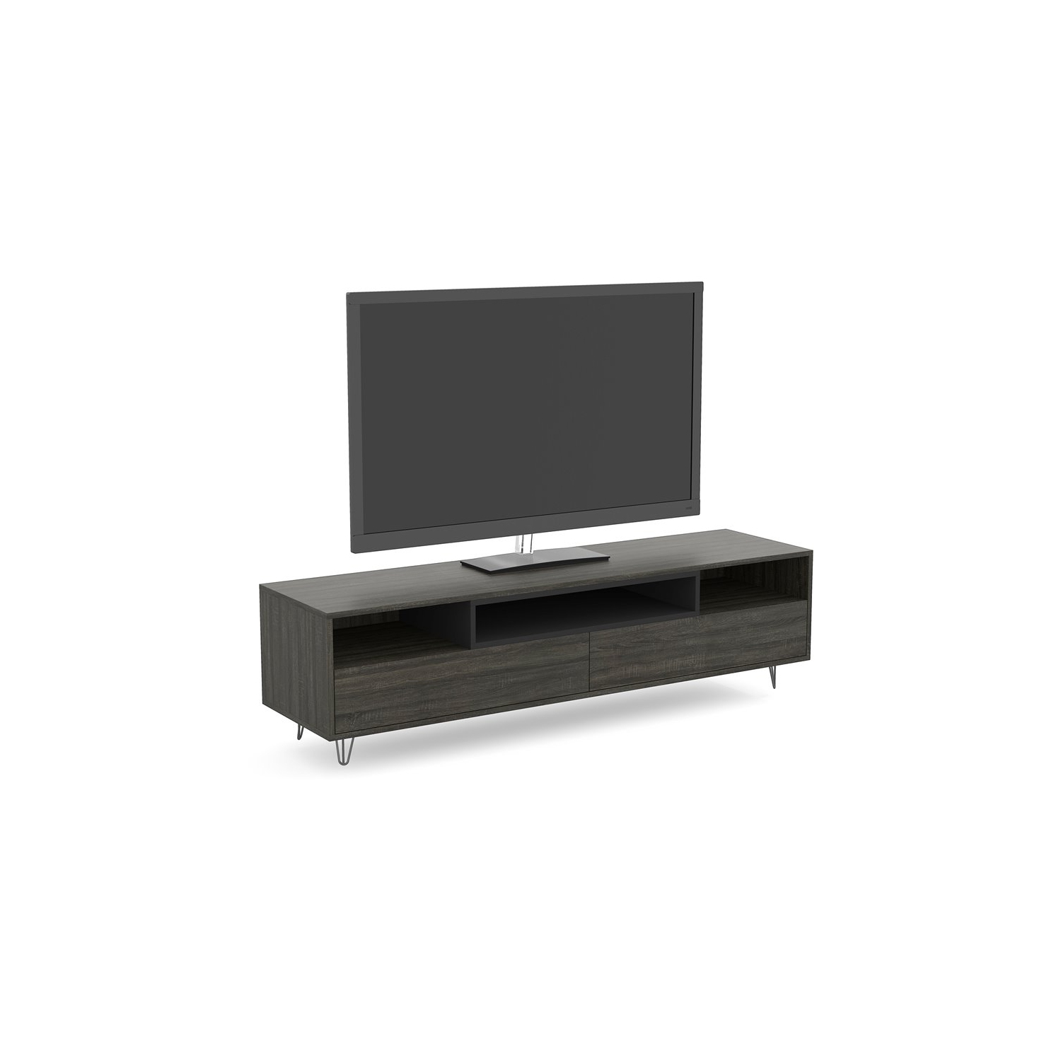 TV STAND DARK GREY WOOD 2 DRAWERS 3 SHELVES