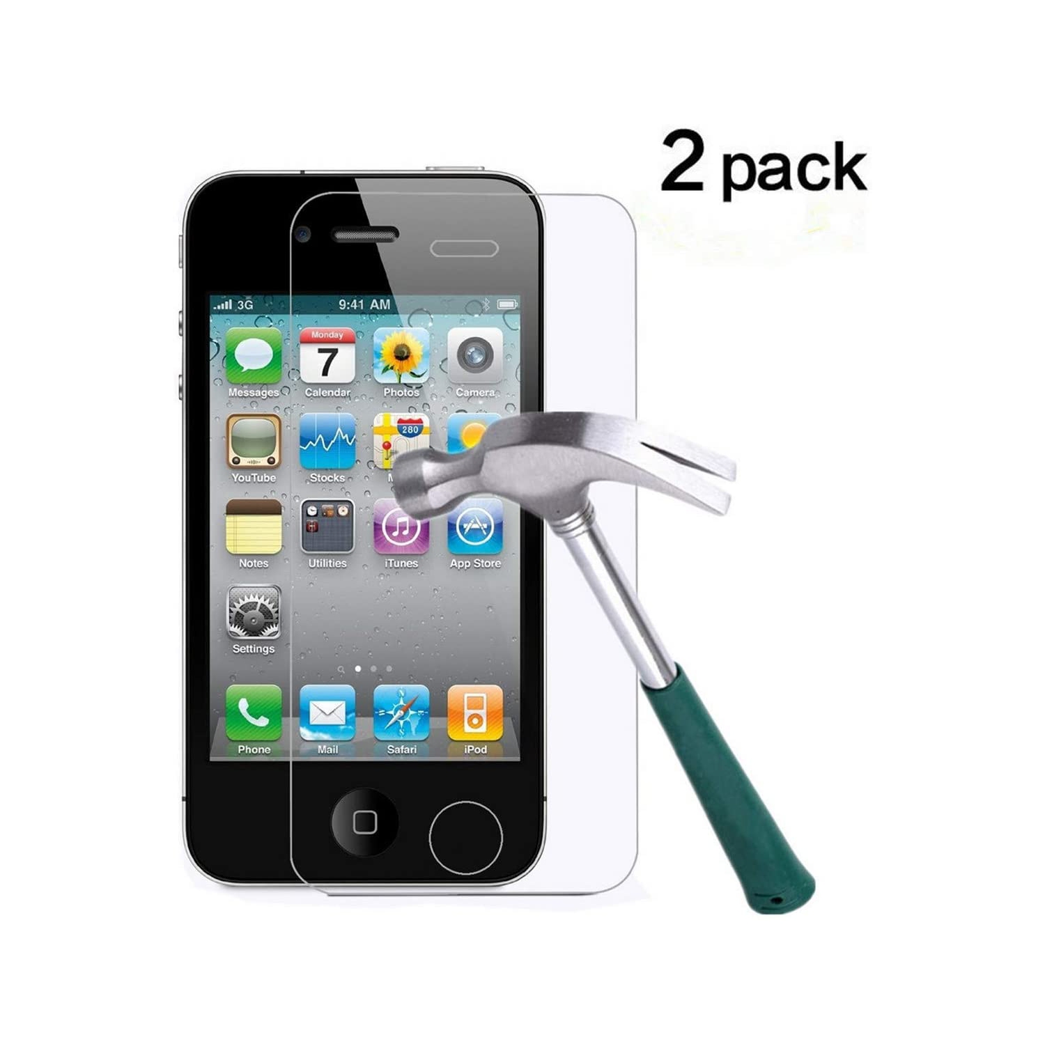 【2 Packs】 CSmart Premium Tempered Glass Screen Protector for iPhone 4 / iPhone 4S, Case Friendly & Bubble Free