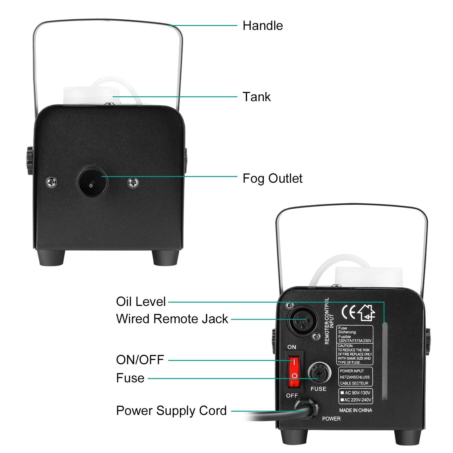Fog machine with Wired Remote Control 400 WATT Durable Portable,Fit Christmas, Wedding Parities & Stage Performance