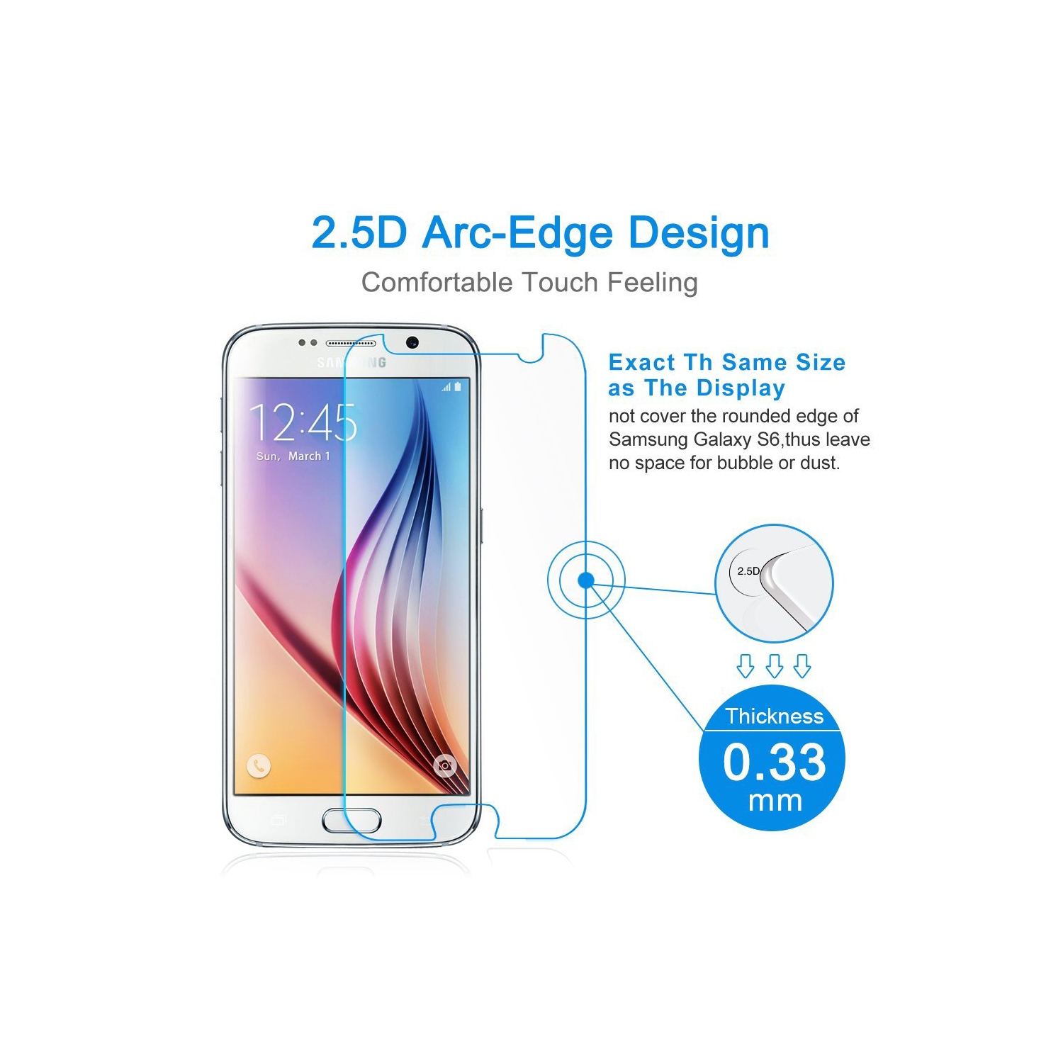 【2 Packs】 CSmart Premium Tempered Glass Screen Protector for Samsung Galaxy S6, Case Friendly & Bubble Free