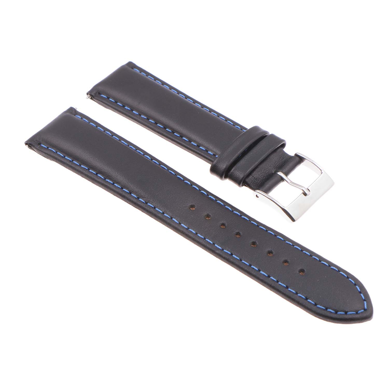 StrapsCo Classic Mens Leather Watch Band - Quick Release Men's Strap - 18mm - Black & Blue