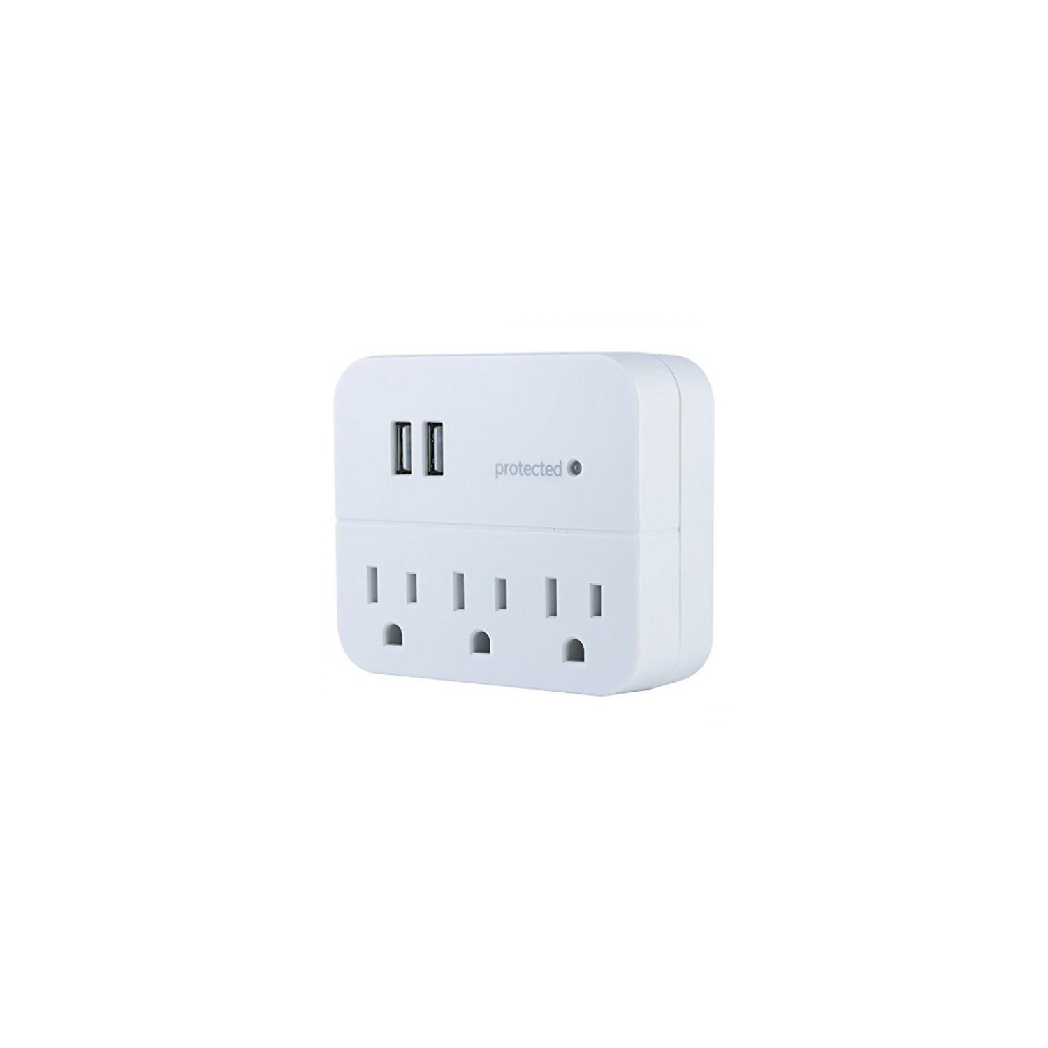 GE Wall Tap Surge Protector - 3 Outlets, 2 USB Charging Ports, 560 Joules