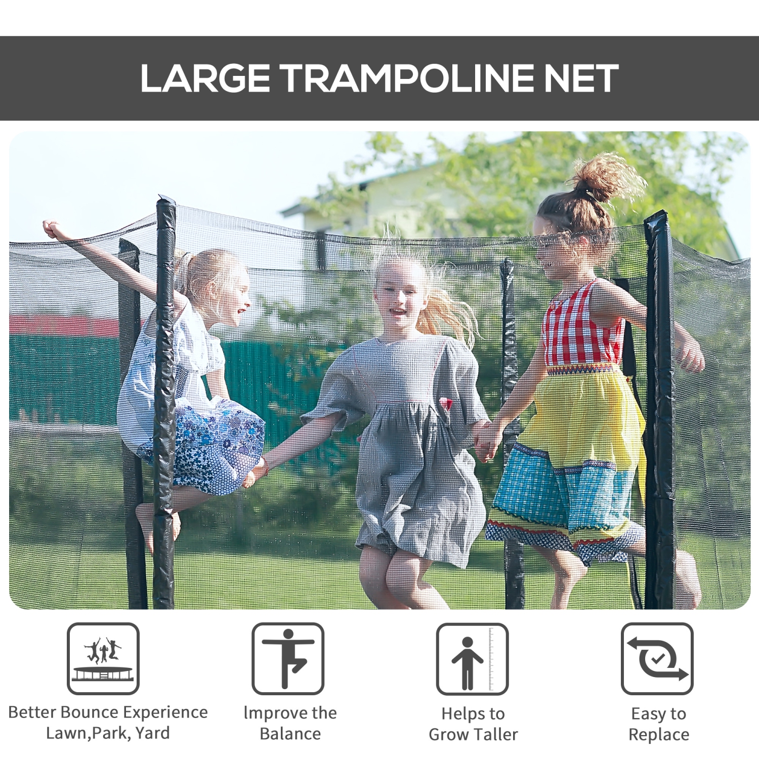 Filet de sécurité de rechange pour trampoline rond de 8 pi de Soozier – convient à 6 poteaux, noir
