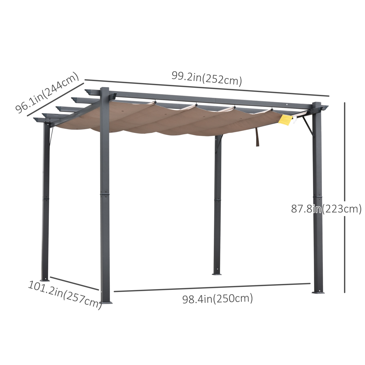 Abri de pergola rétractable pour l'extérieur de 10 x 10 pi Outsunny, abri de jardin en aluminium, abri pare-soleil en treillis raisin pour la cour,