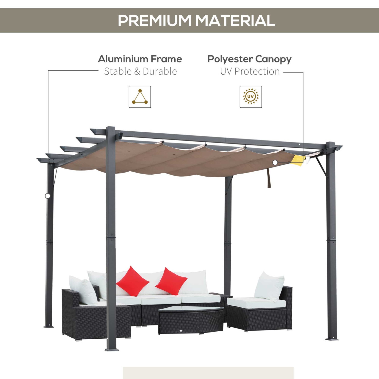 Abri de pergola rétractable pour l'extérieur de 10 x 10 pi Outsunny, abri de jardin en aluminium, abri pare-soleil en treillis raisin pour la cour,