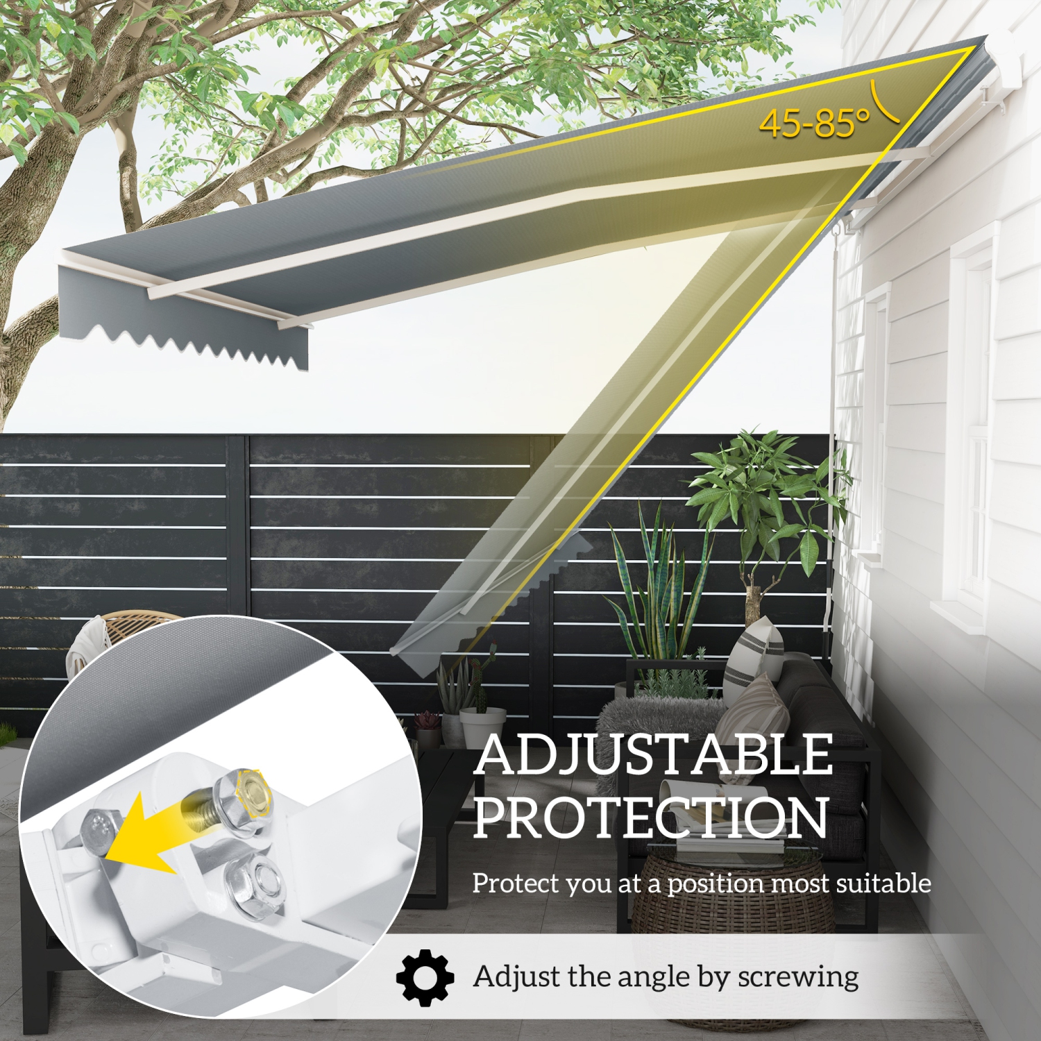 Outsunny 13' x 8' Manual Retractable Patio Awning Sun Shade Outdoor Deck Window Door Canopy Shelter Aluminum Frame Grey