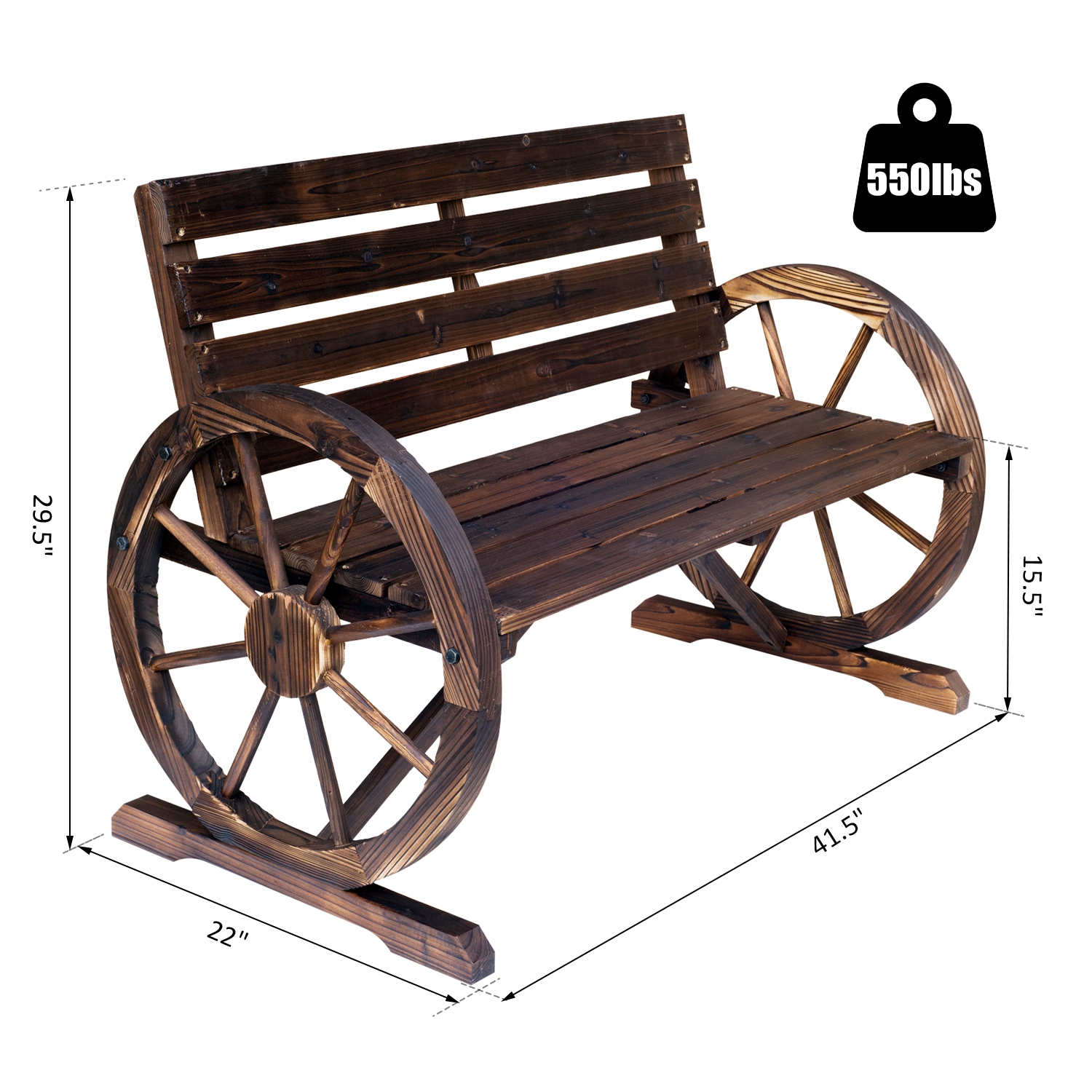 Banc en bois de 42 po d’Outsunny pour roues de chariot