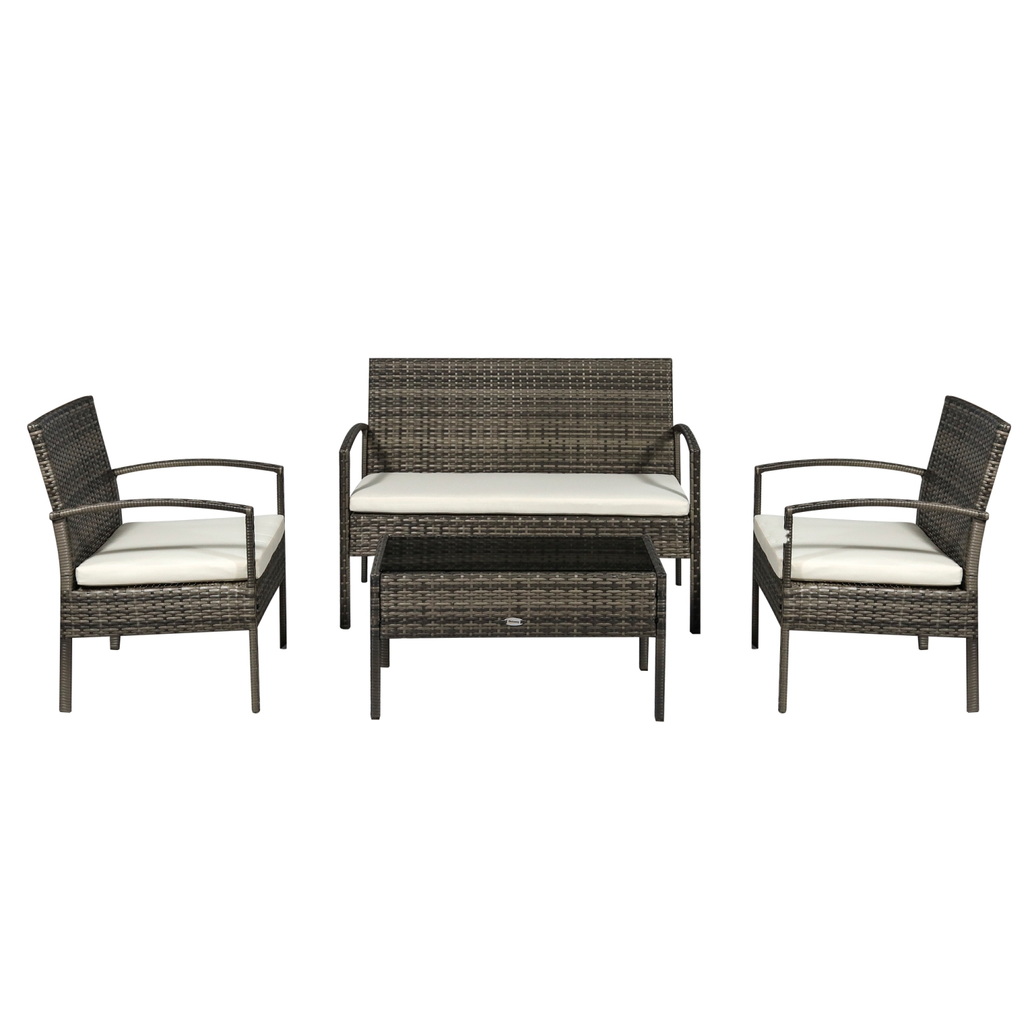 Ensemble de patio Outsunny de 4 pièces avec causeuse, deux fauteuils à accoudoirs et table basse, ensemble de détente extérieur avec table à surface