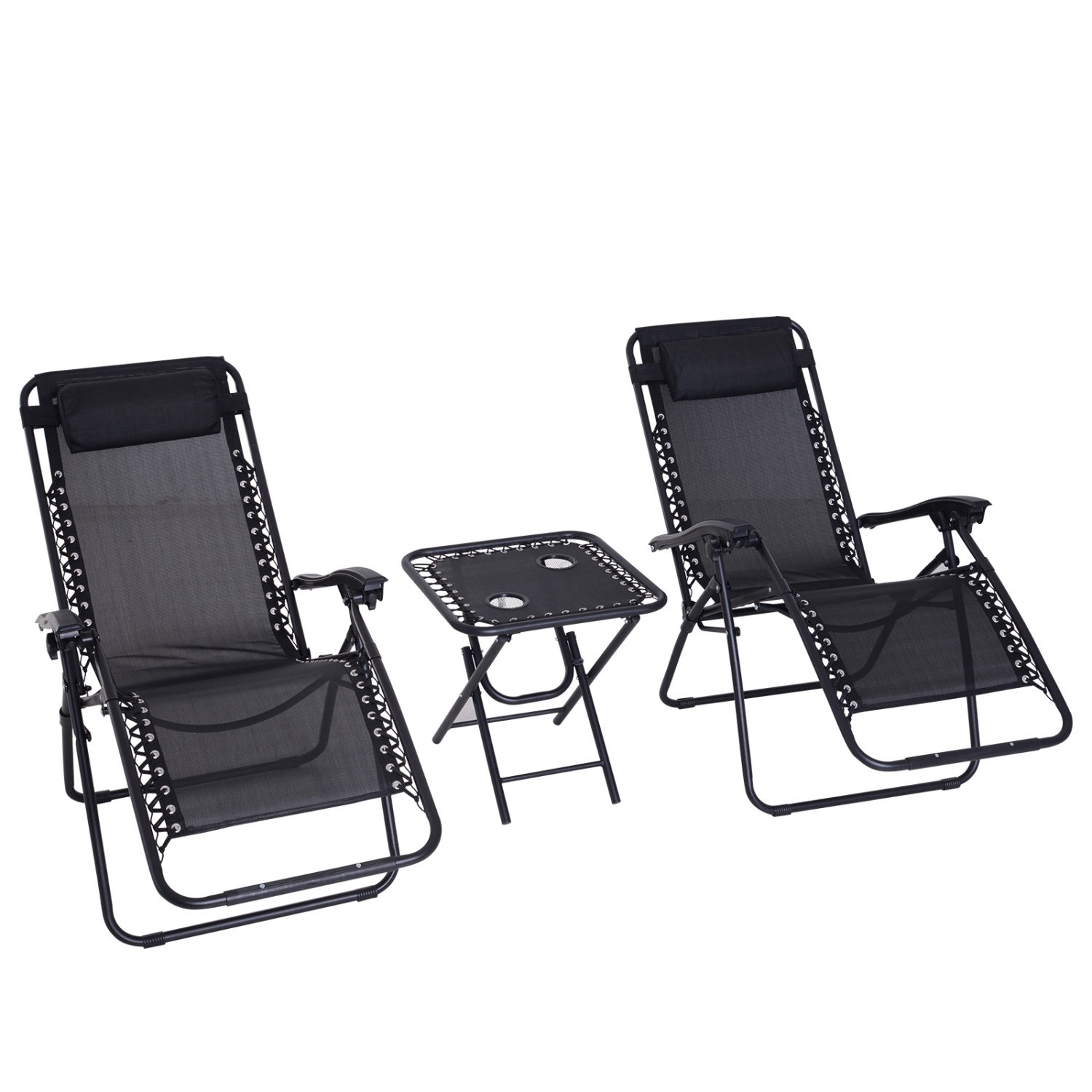 Ensemble de 3 chaises Zero Gravity avec porte-gobelet d’Outsunny - Noir